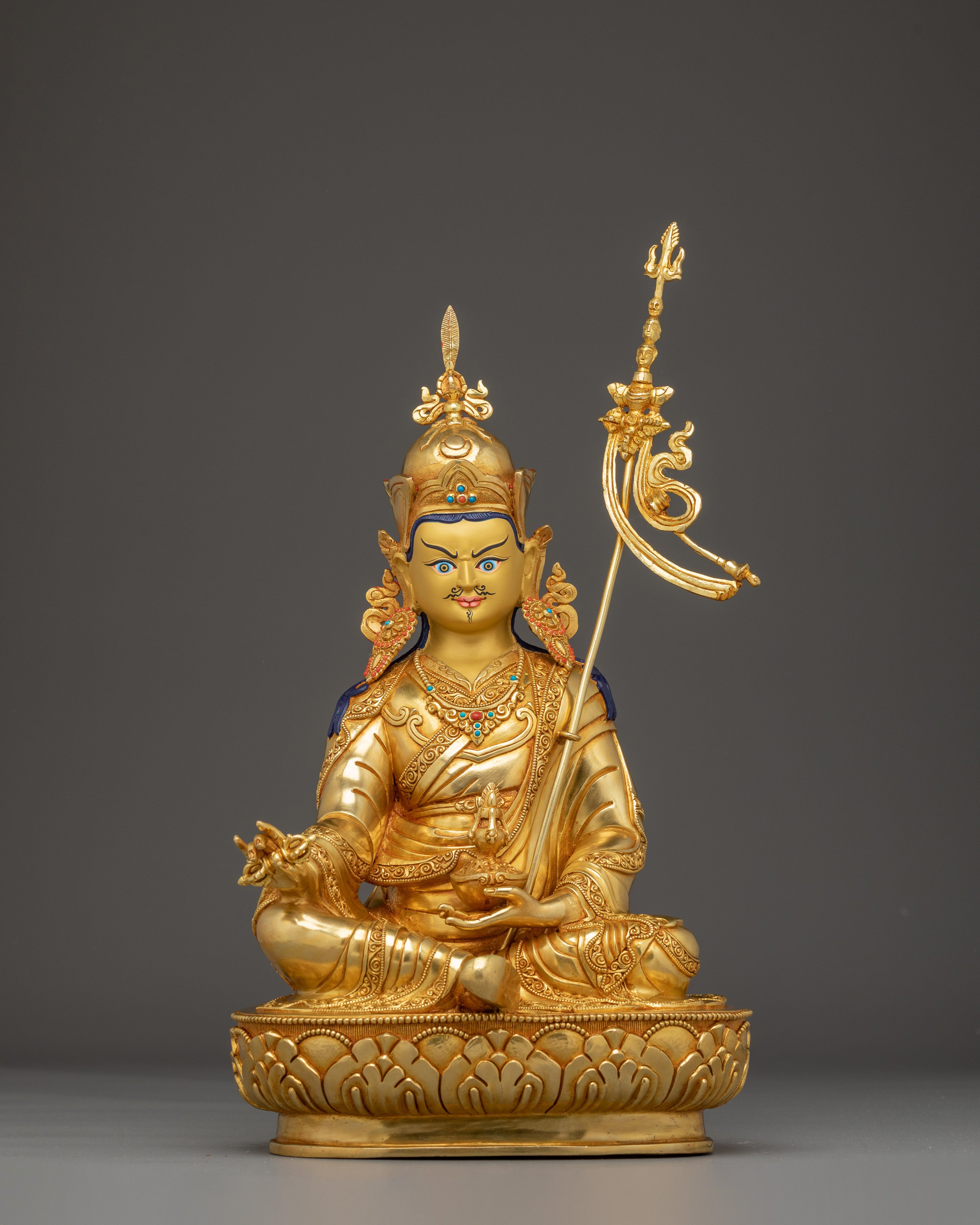 Guru Rinpoche Statue in 24K Gold with Gemstones