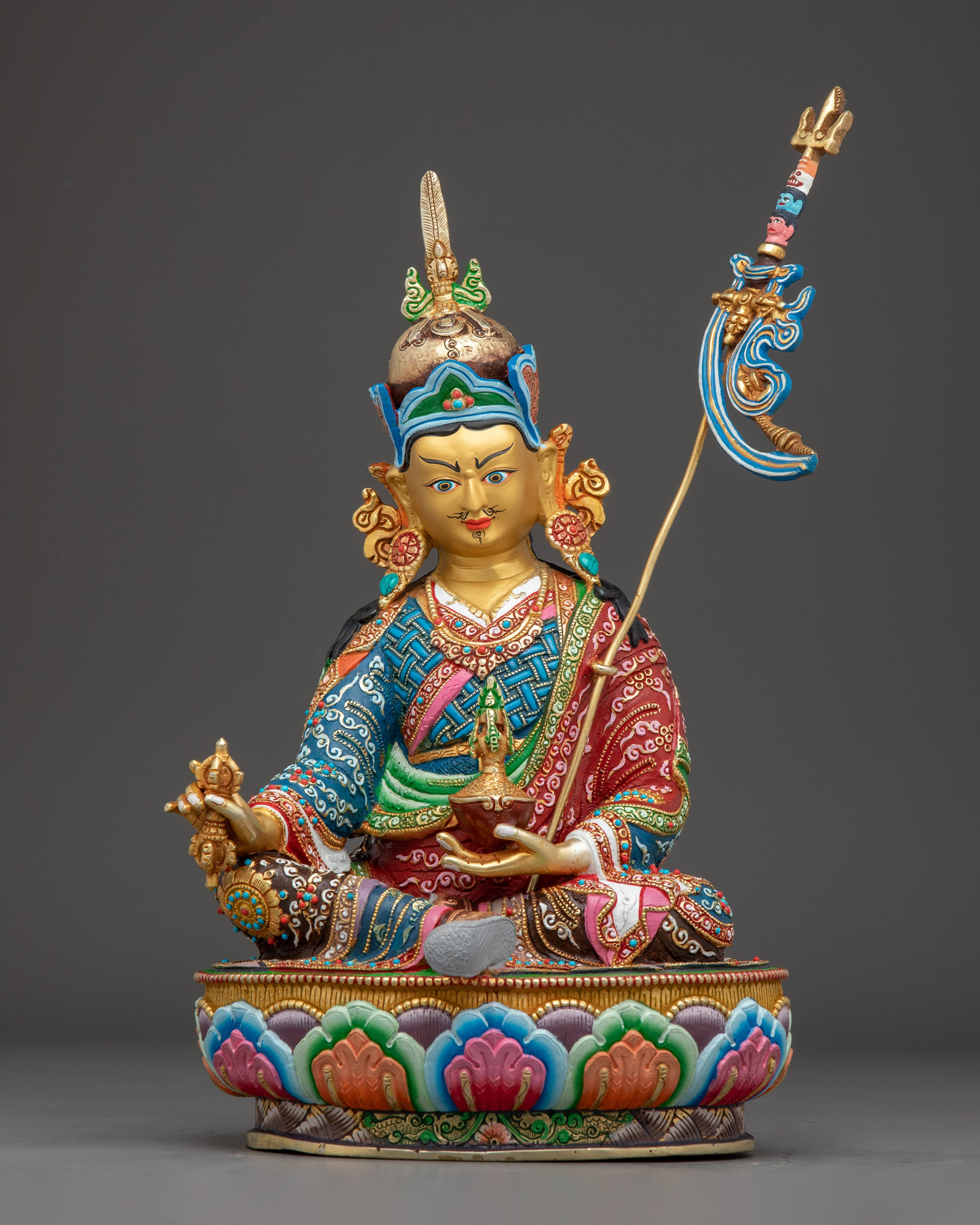 Guru Rinpoche Statue Gold & Acrylic Detailing