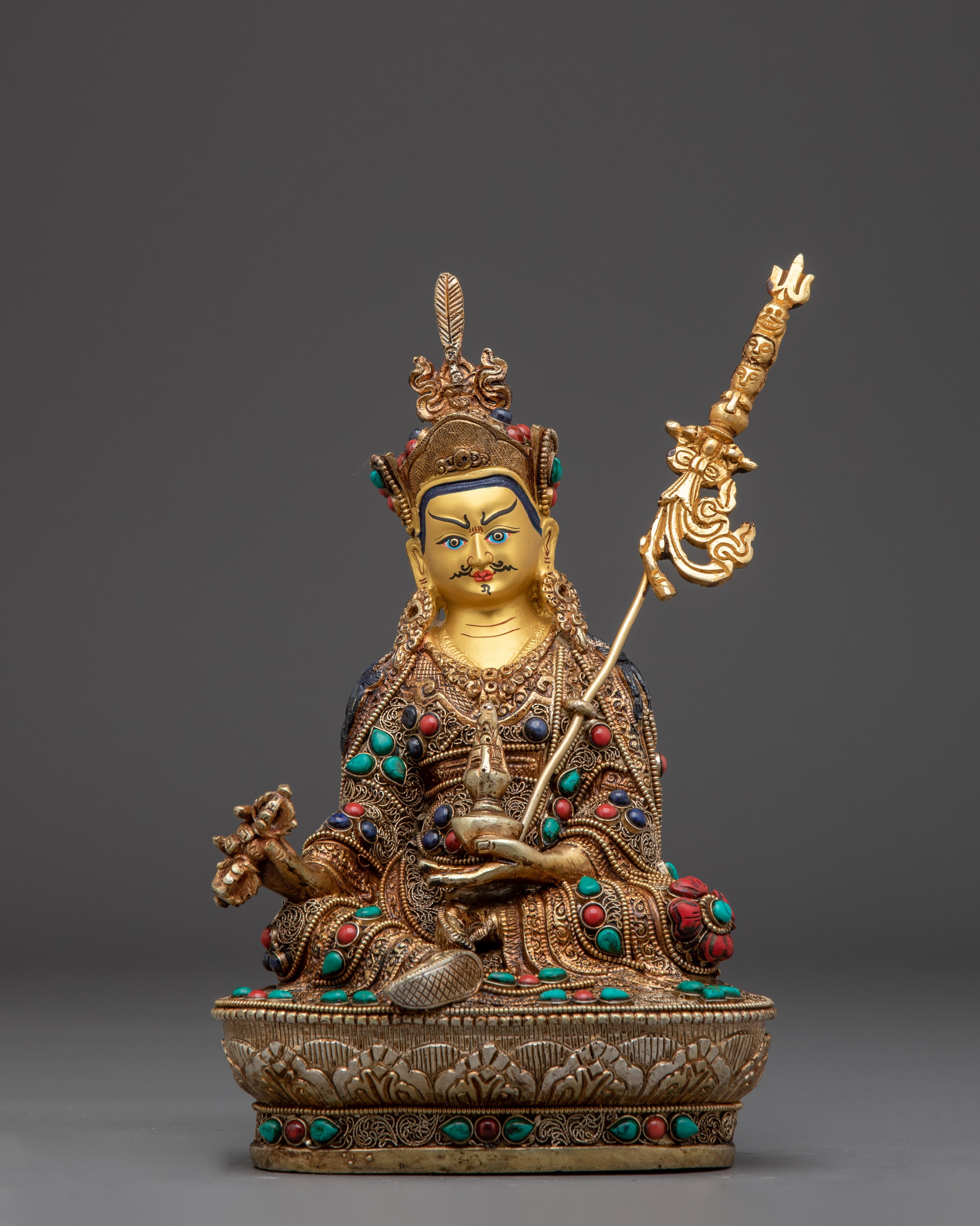 Guru Rinpoche Statue in Electro Gold-Plated