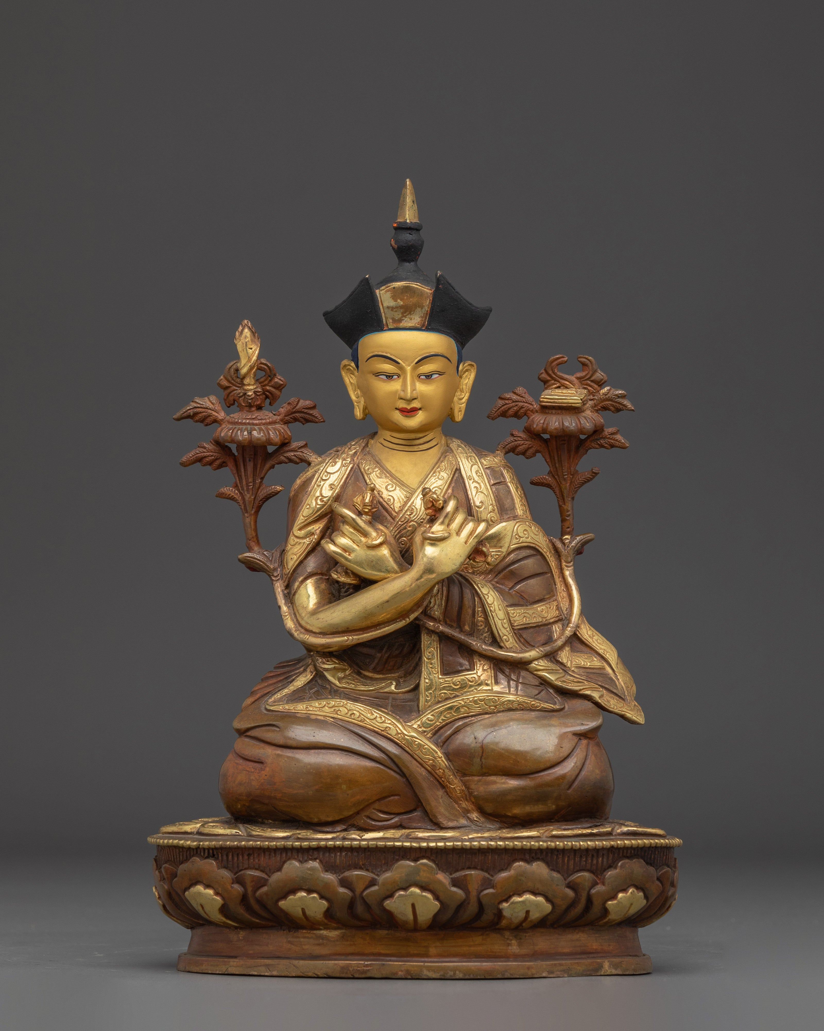 Karmapa Statue in 24K Gold Gilded Copper | Buddhist Master for Altar