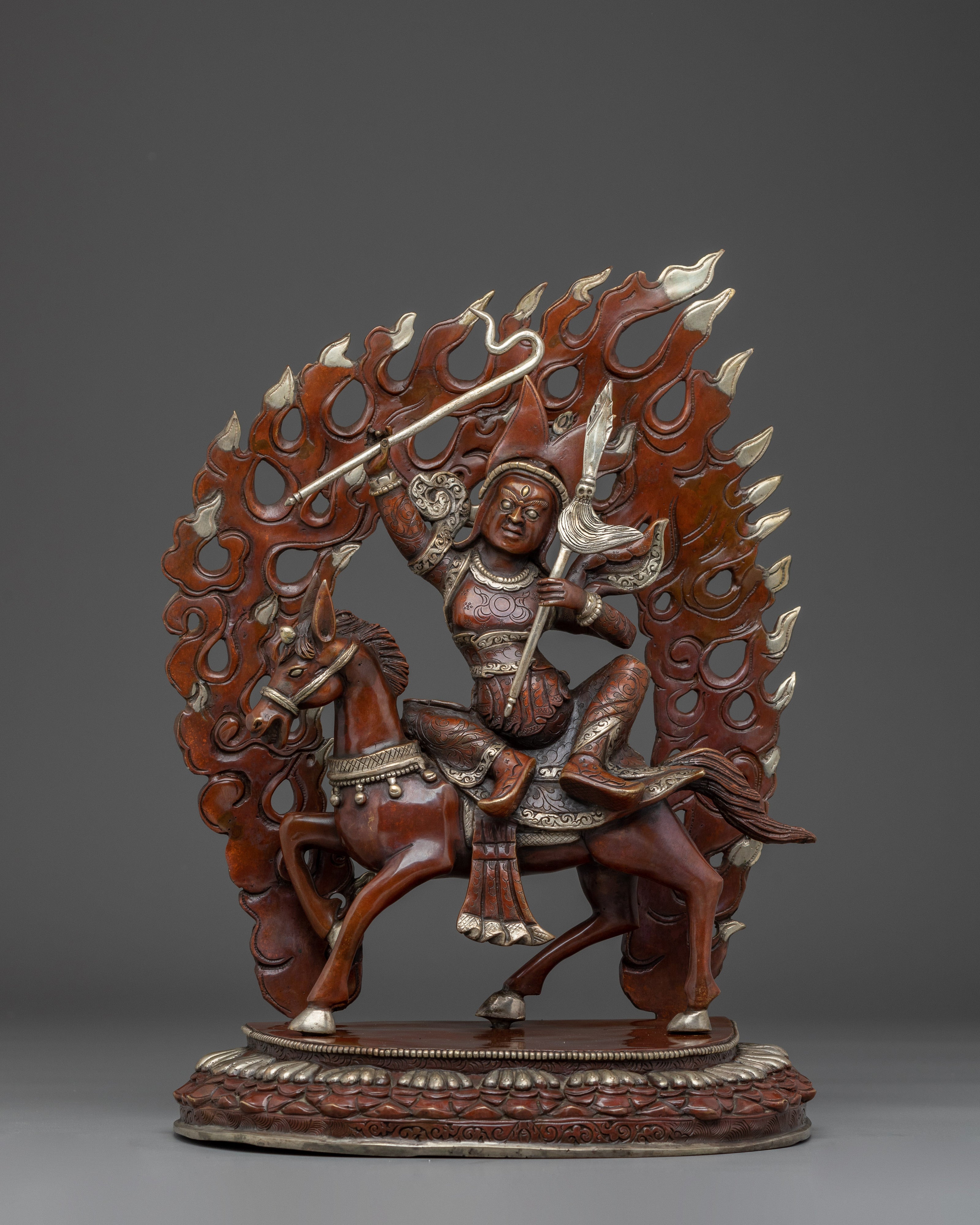 King Gesar Silver Plated Copper Sculpture