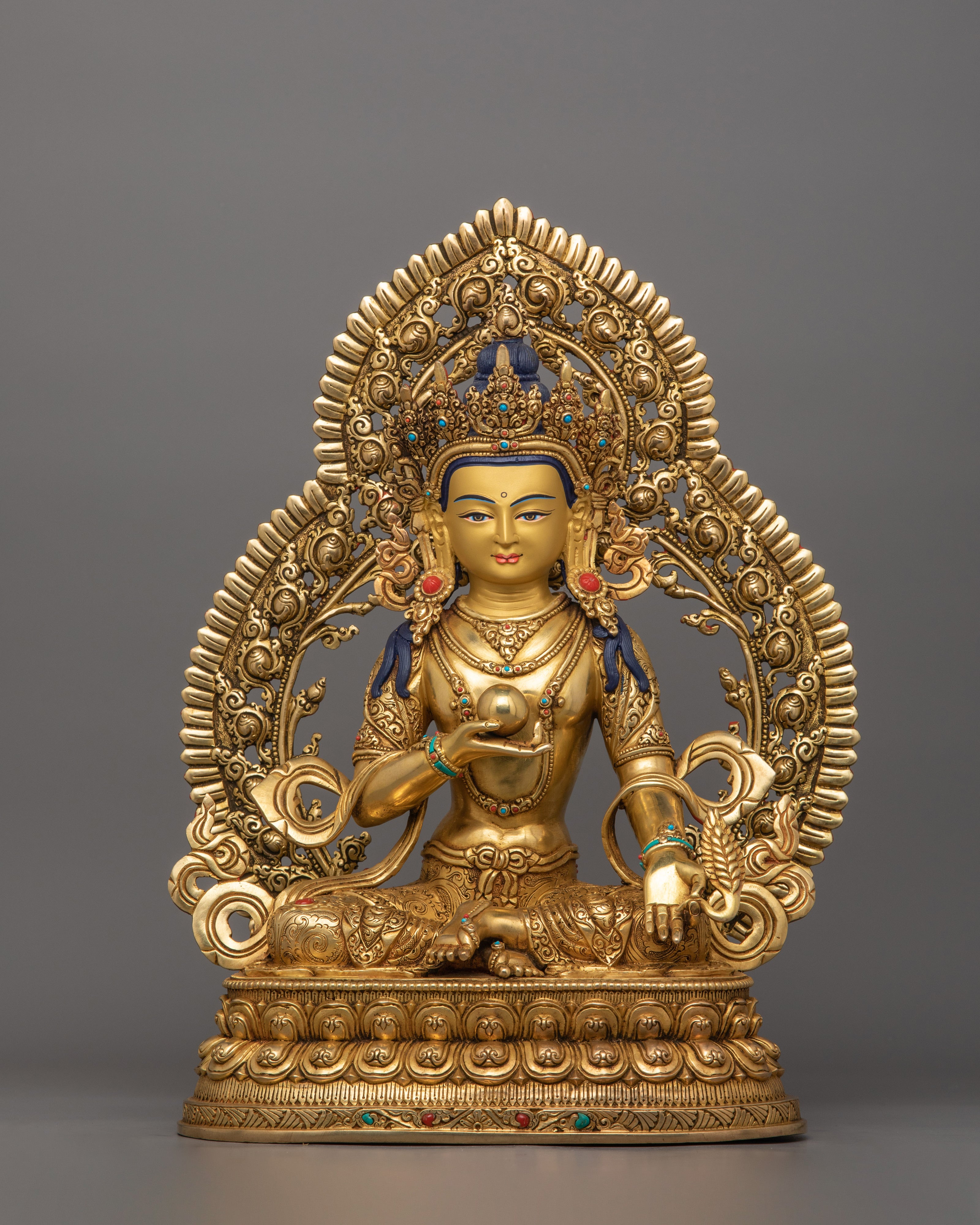 Traditional Bodhisattva Ksitigarbha Figurine | 24K Gold Gilded Copper Artwork