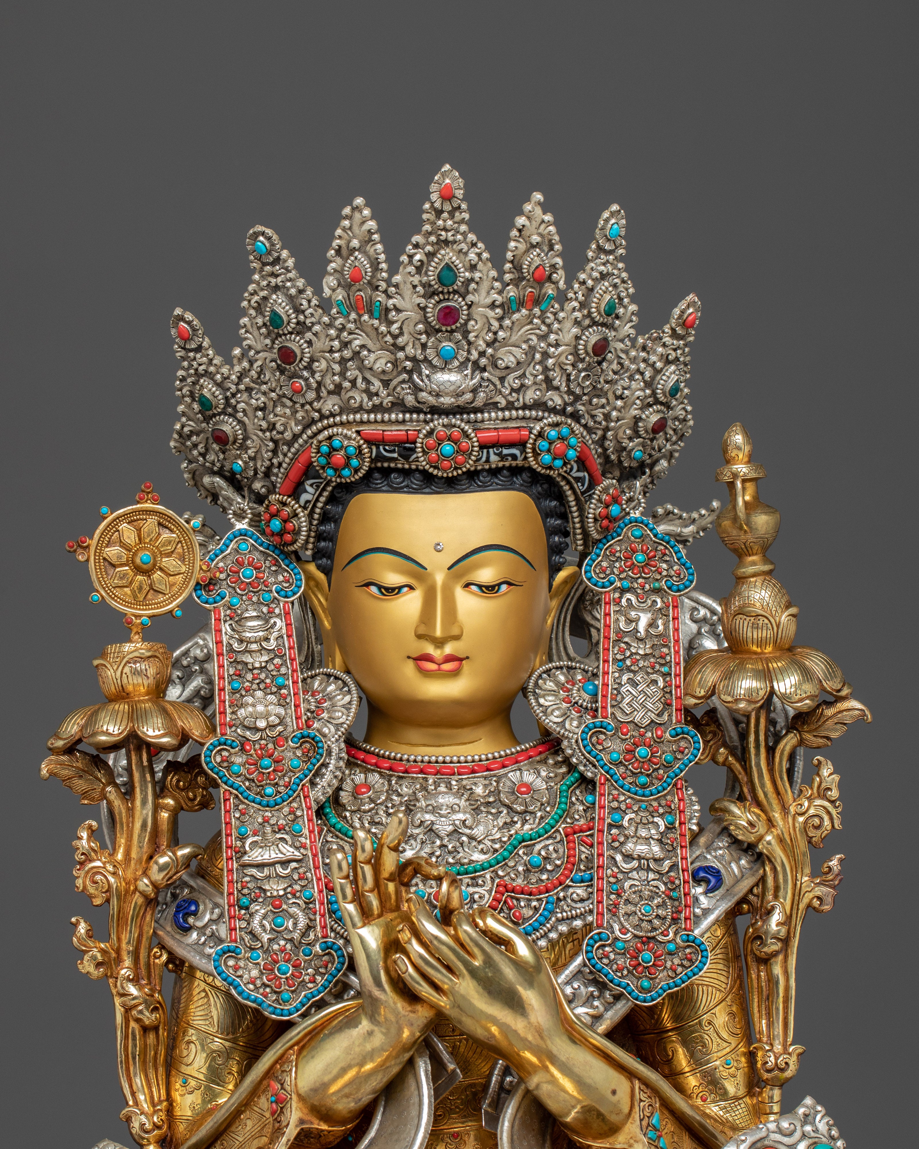 Majestic Maitreya Buddha Statue with Throne