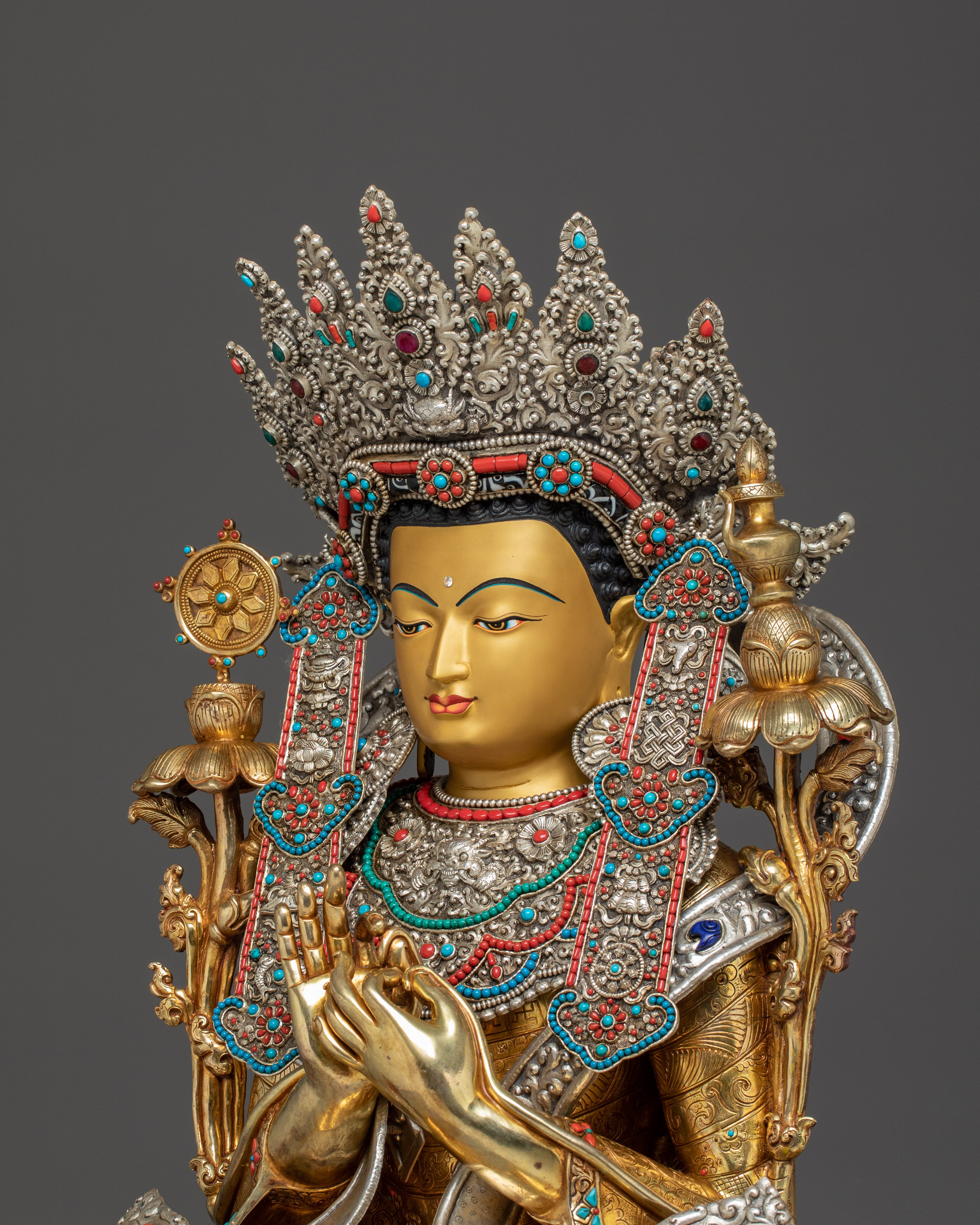 Majestic Maitreya Buddha Statue with Throne