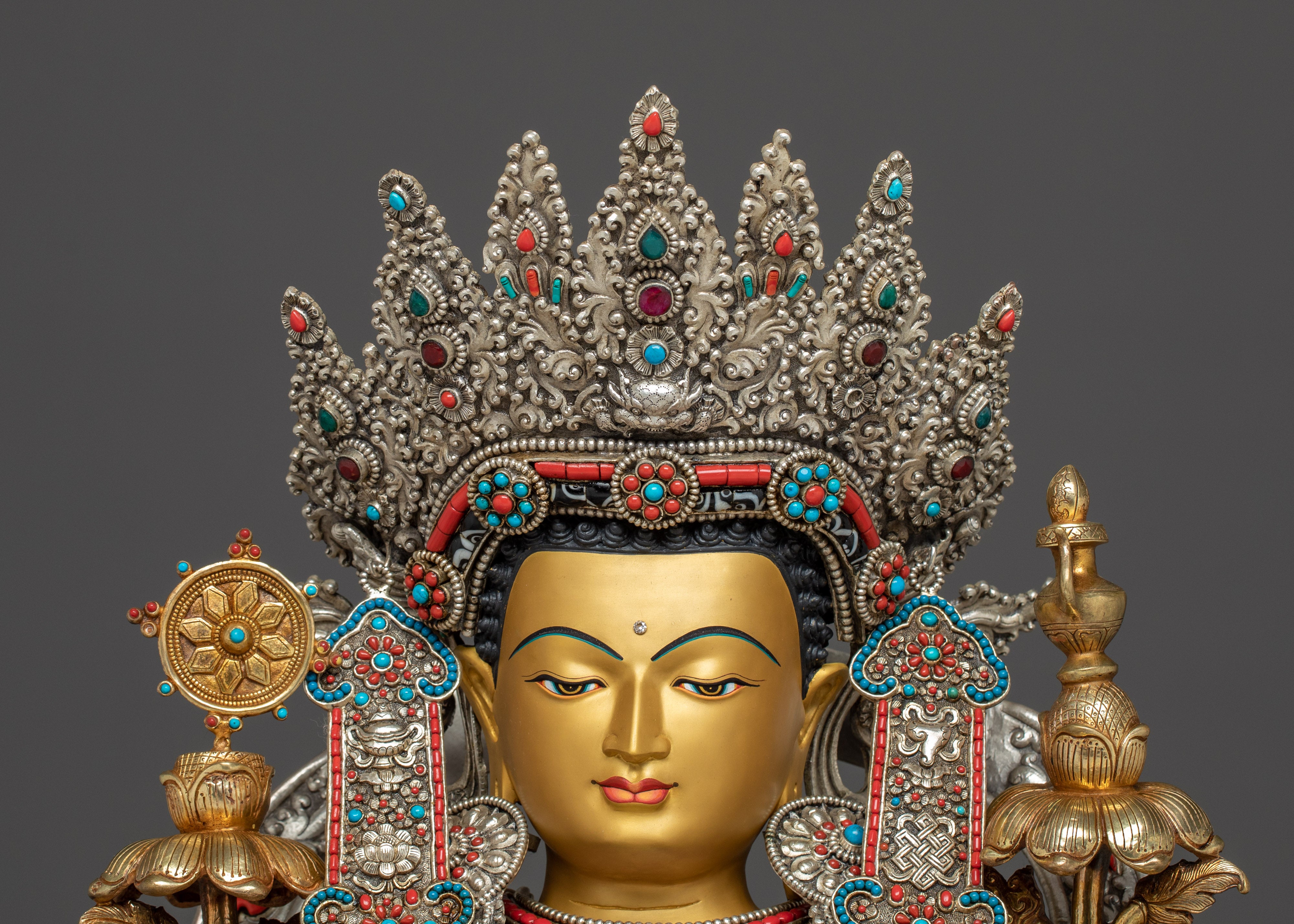 Majestic Maitreya Buddha Statue with Throne