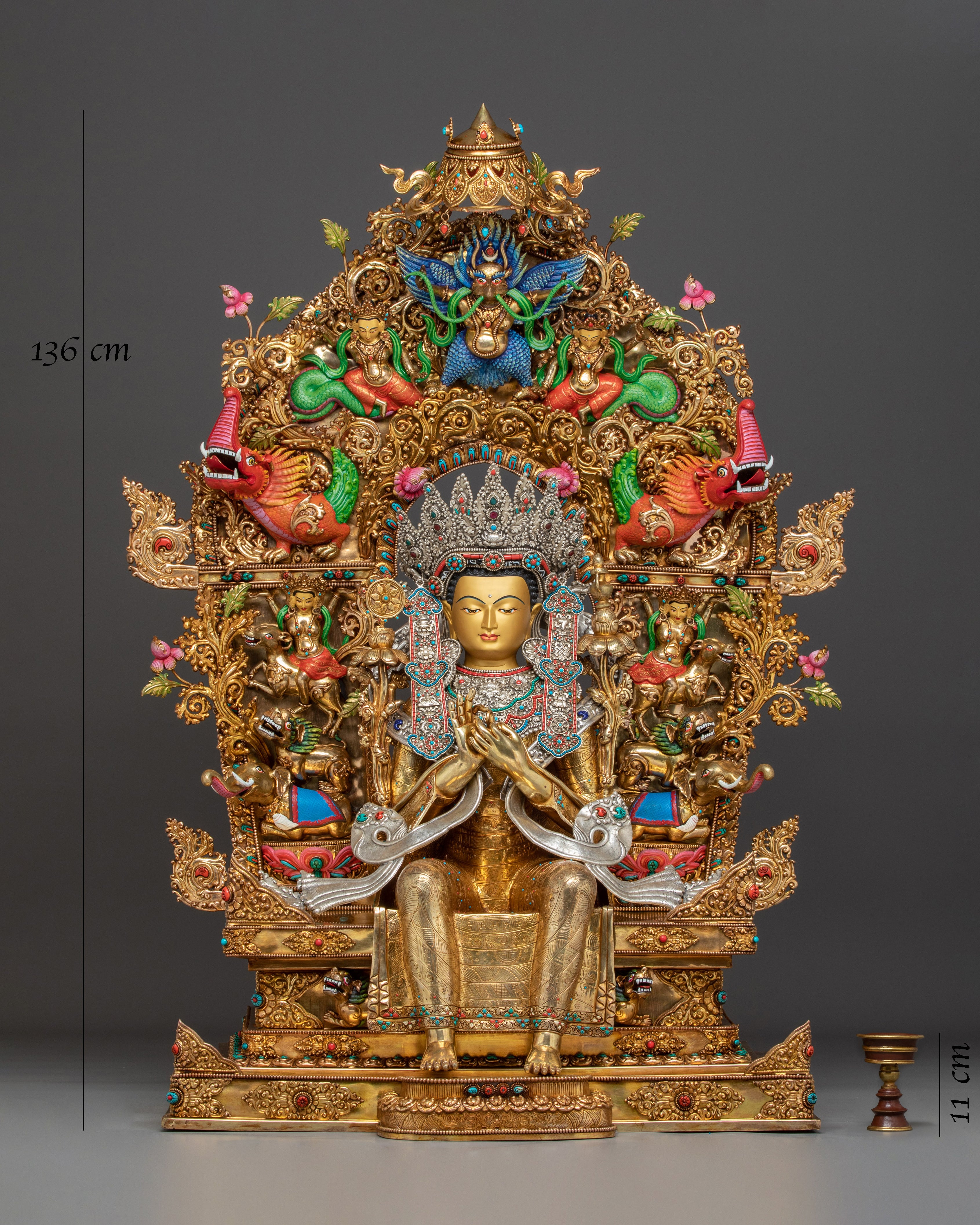 Majestic Maitreya Buddha Statue with Throne