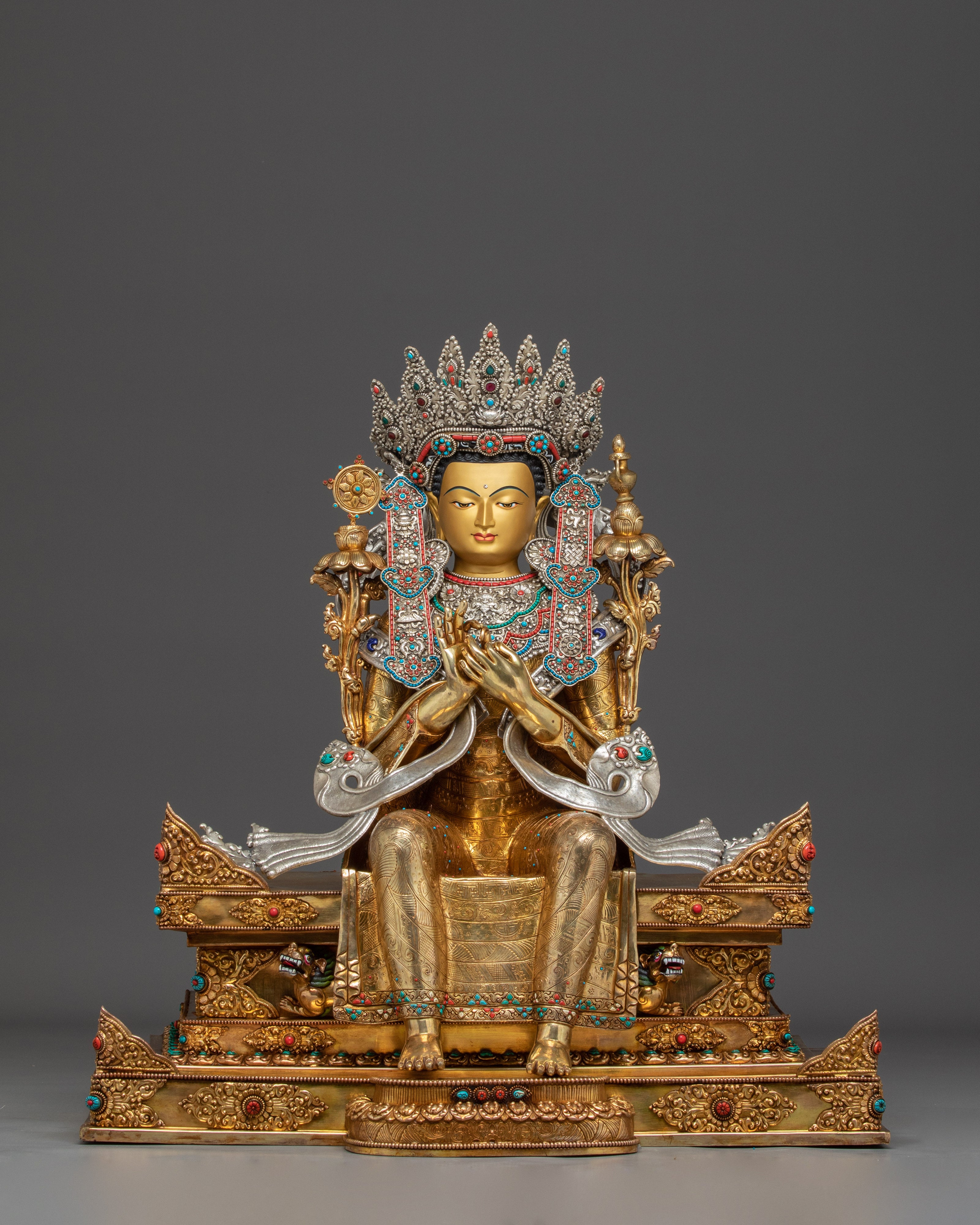 Majestic Maitreya Buddha Statue with Throne
