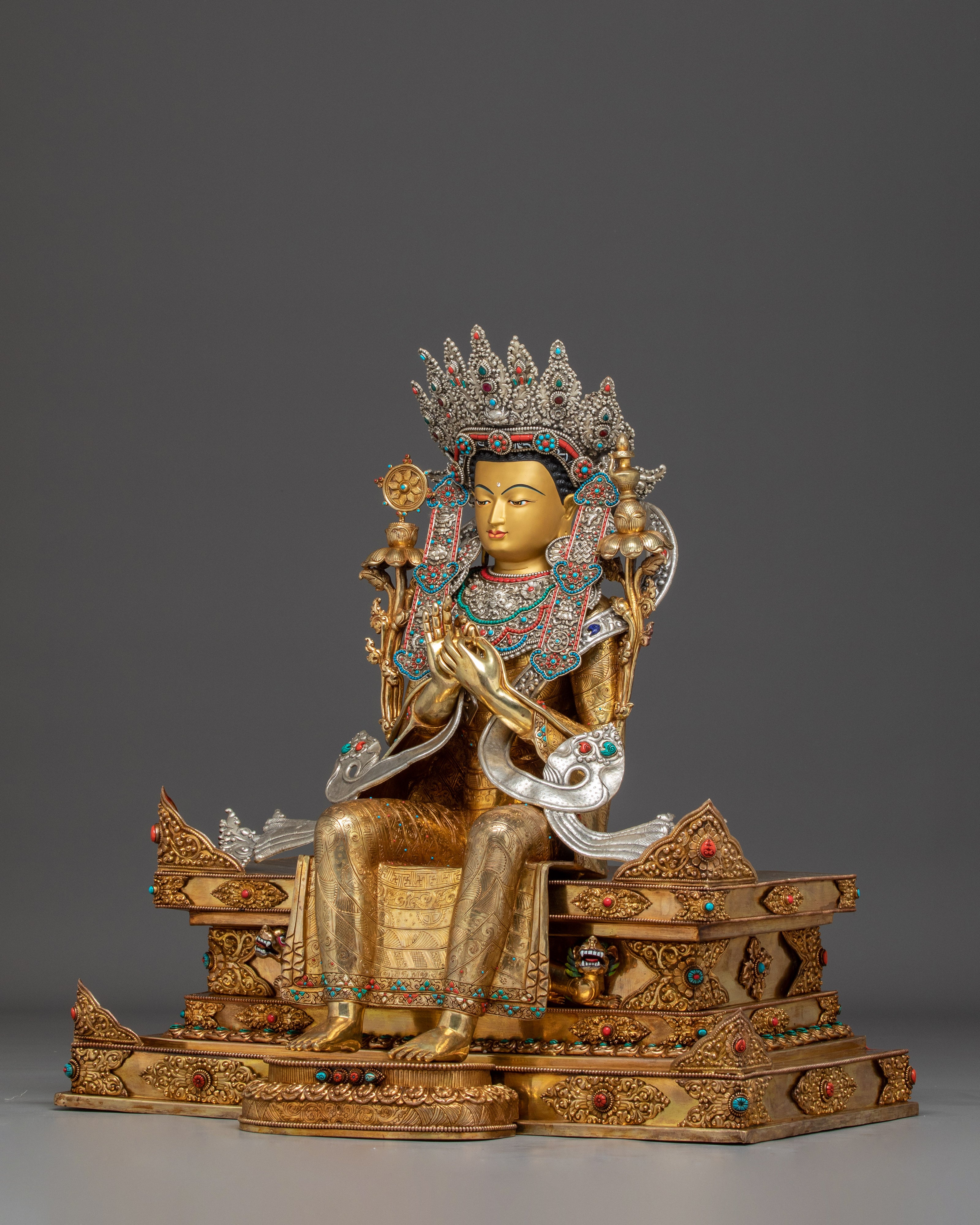 Majestic Maitreya Buddha Statue with Throne