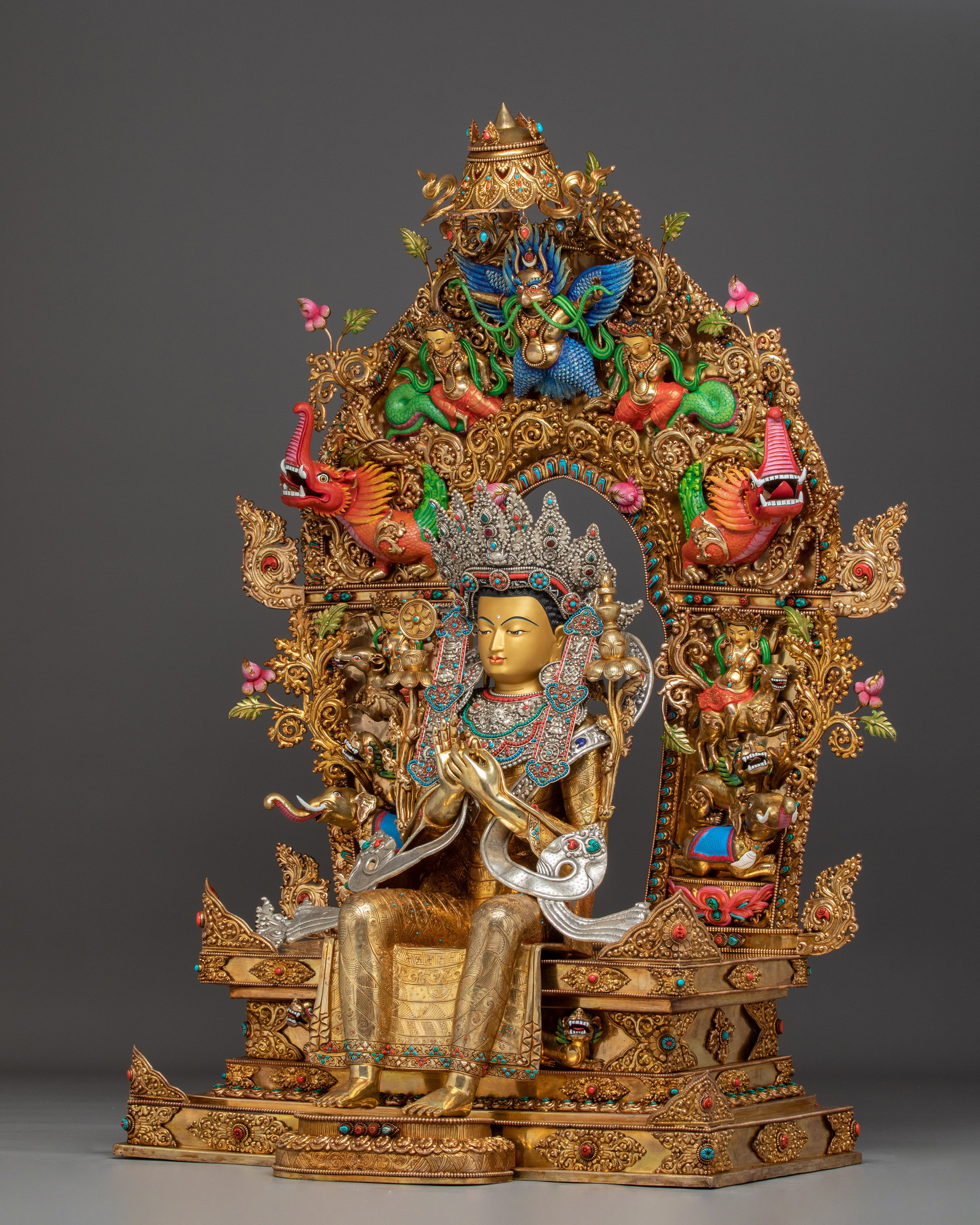 Majestic Maitreya Buddha Statue with Throne