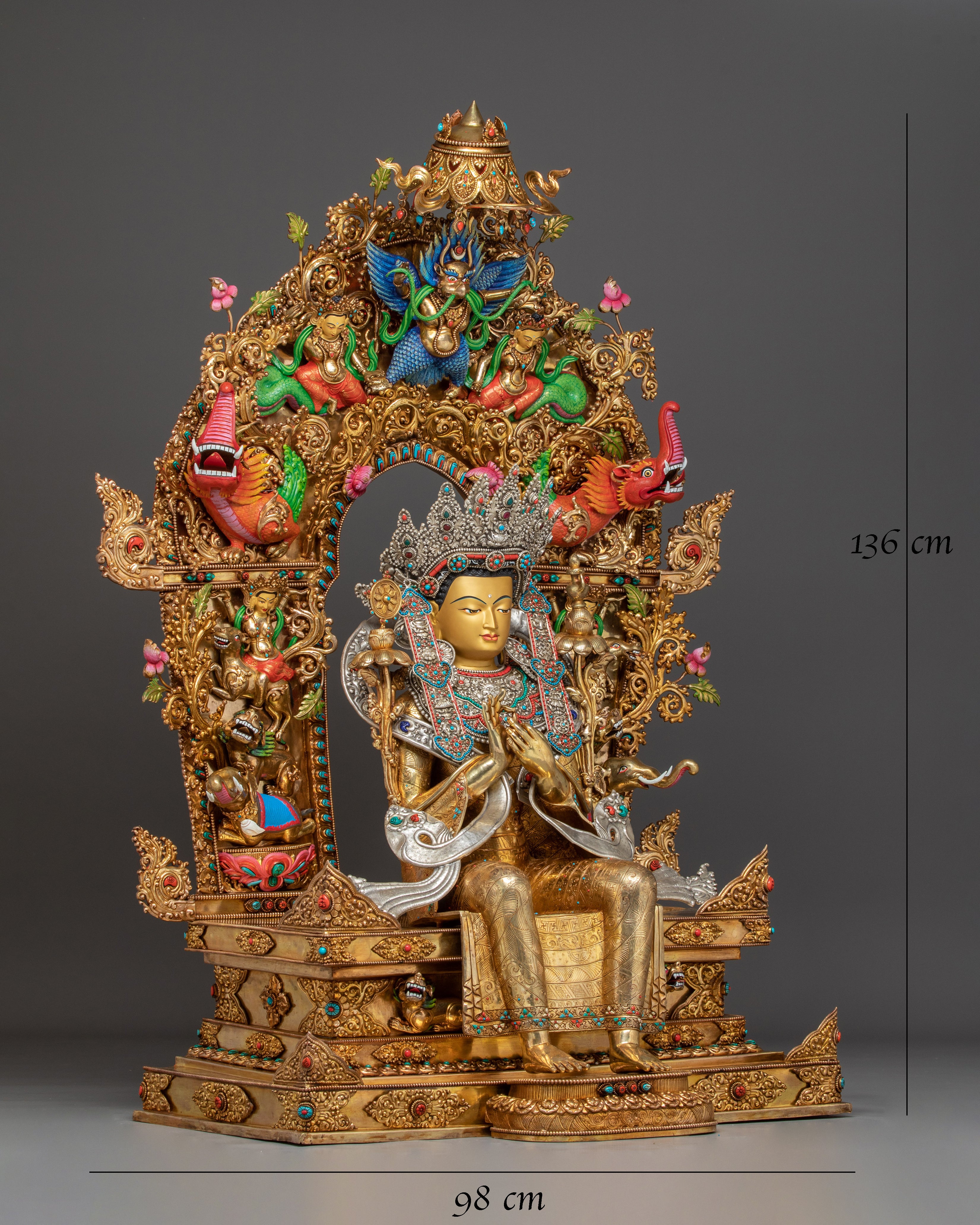 Handmade Majestic Maitreya Buddha Statue with Throne