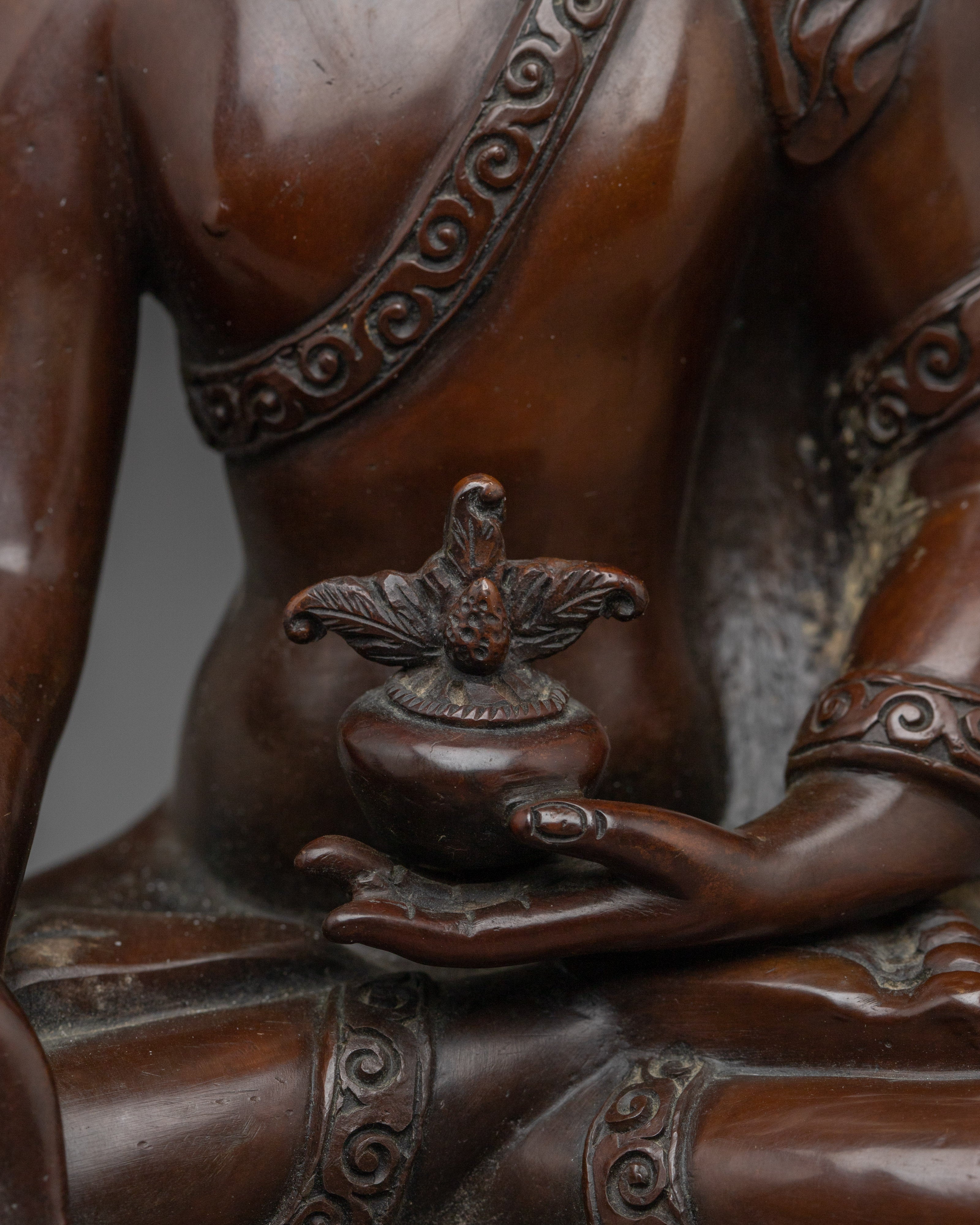 Supreme Healer Bhaisajyaguru Art | Medicine Buddha Oxidized Statue
