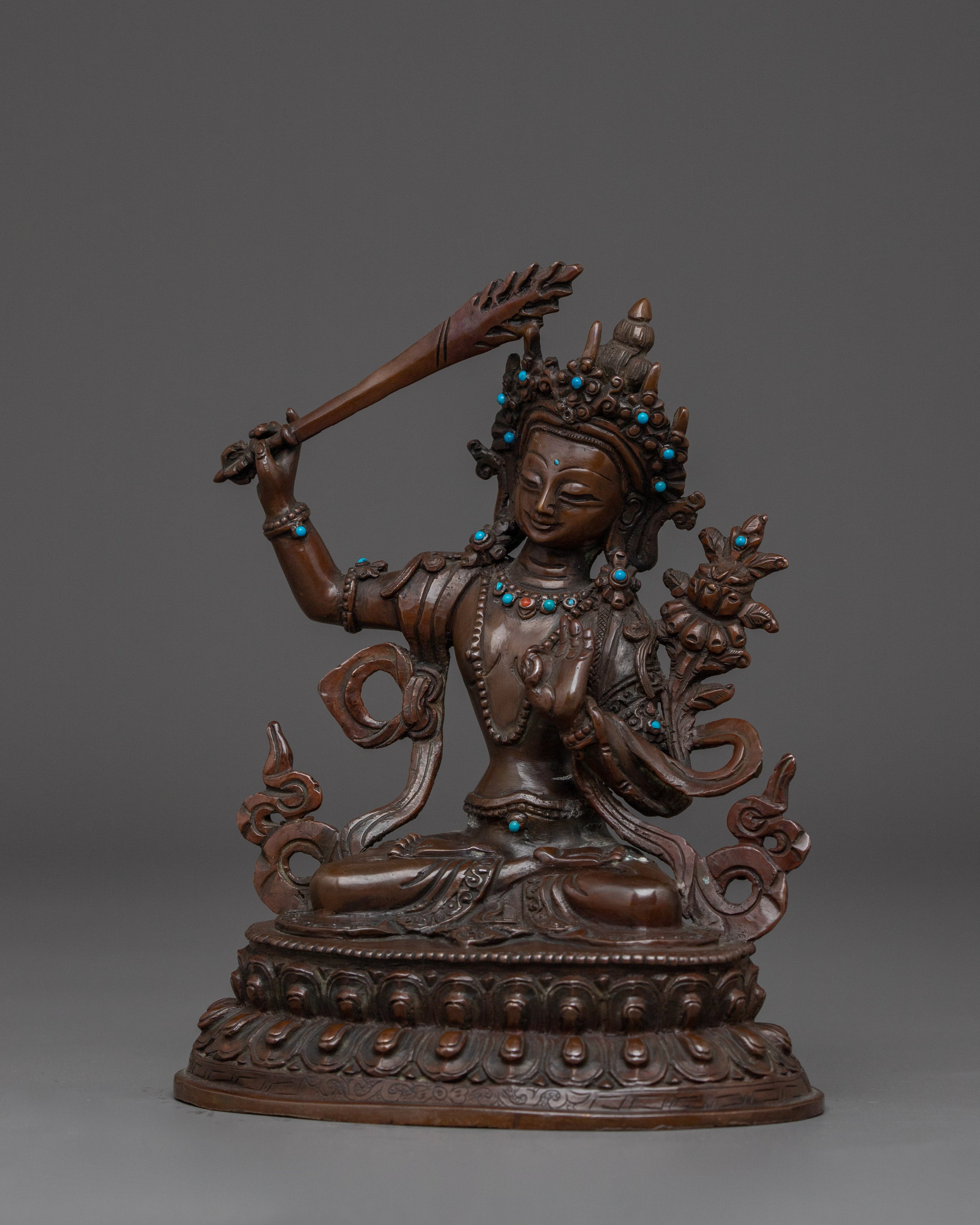 Manjushri Bodhisattva Oxidized Statue | Embodiment of Wisdom