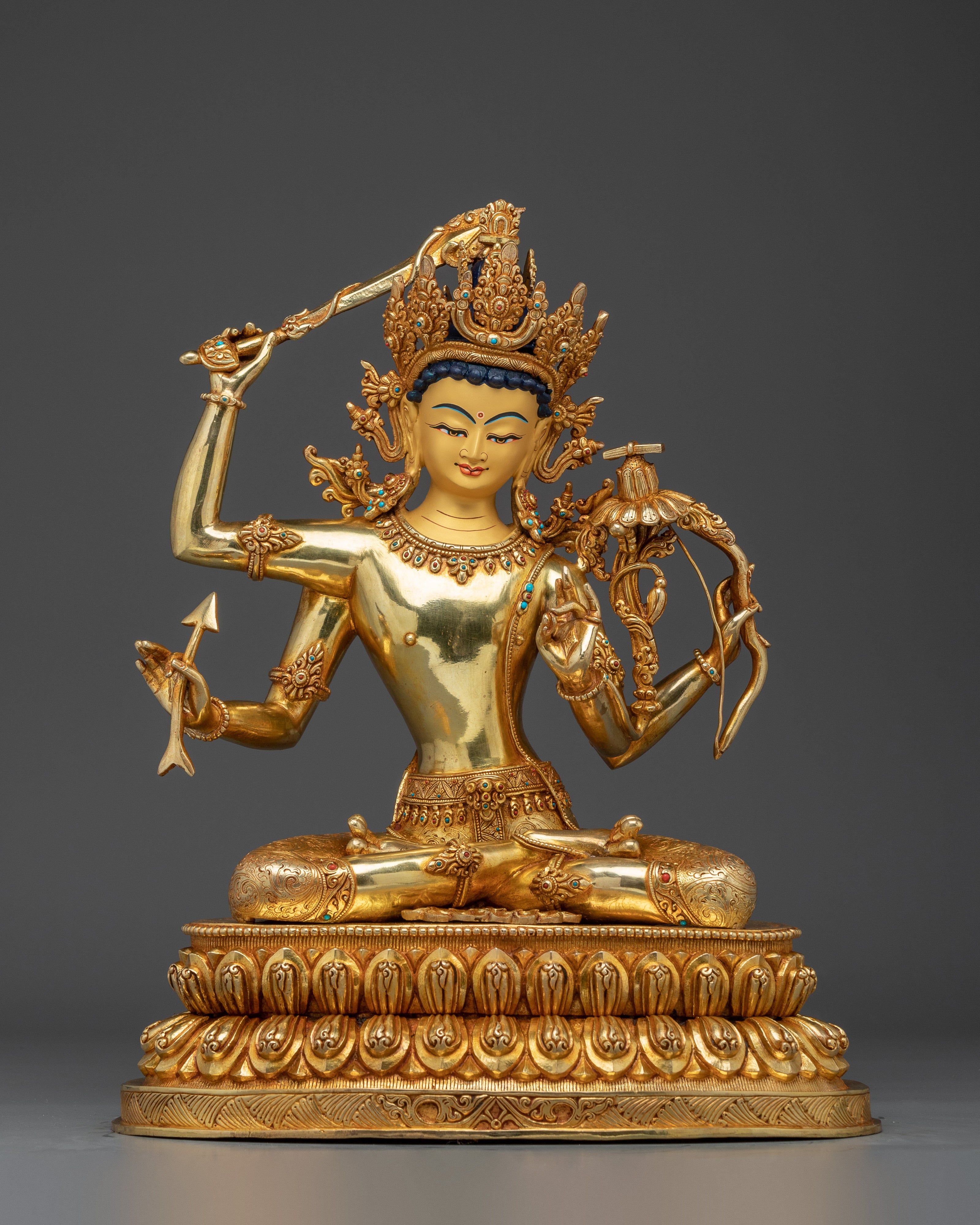 Maha Manjushri Statue 24K Gold Gilded