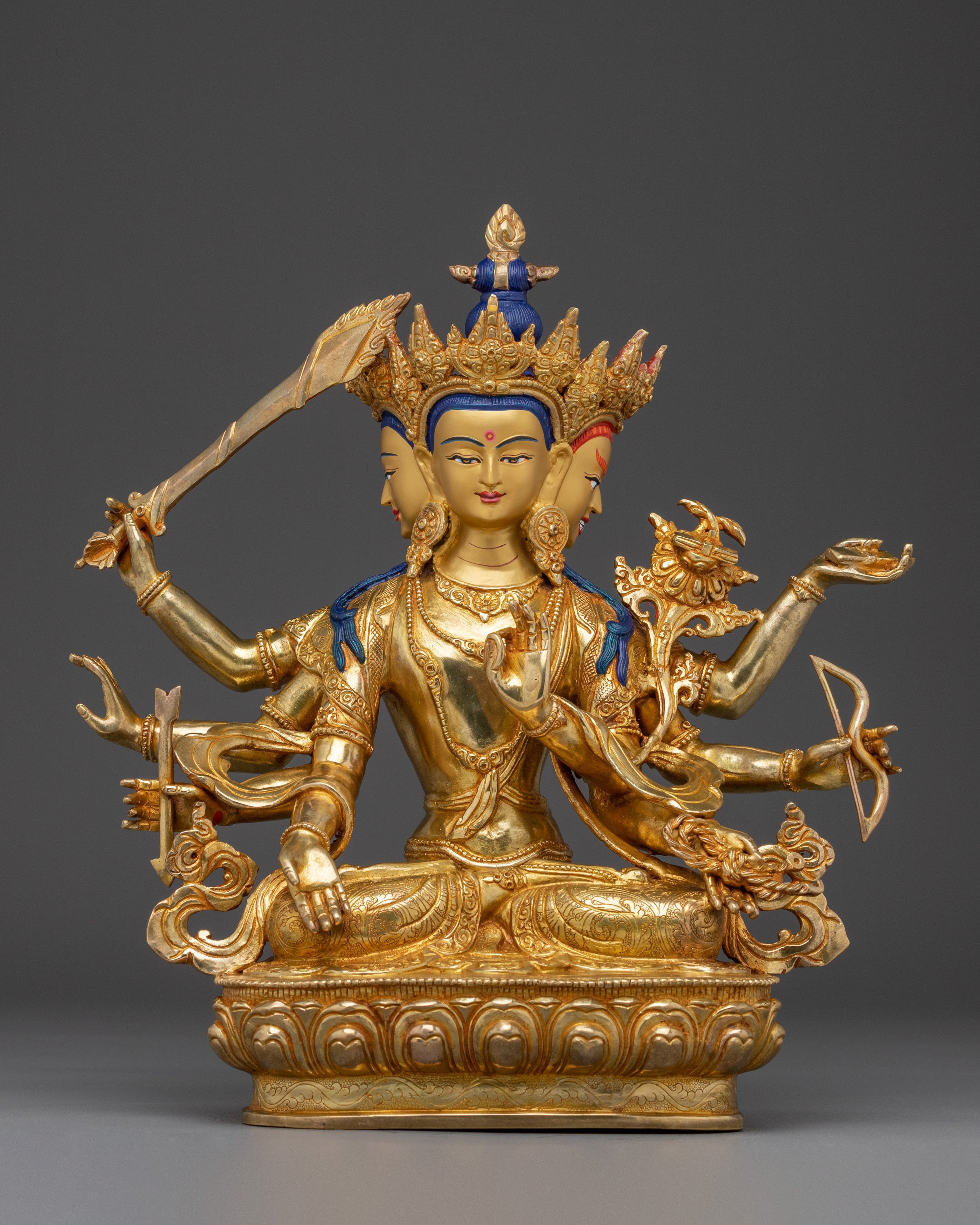 Maha Manjushri 24K Gold Gilded Statue
