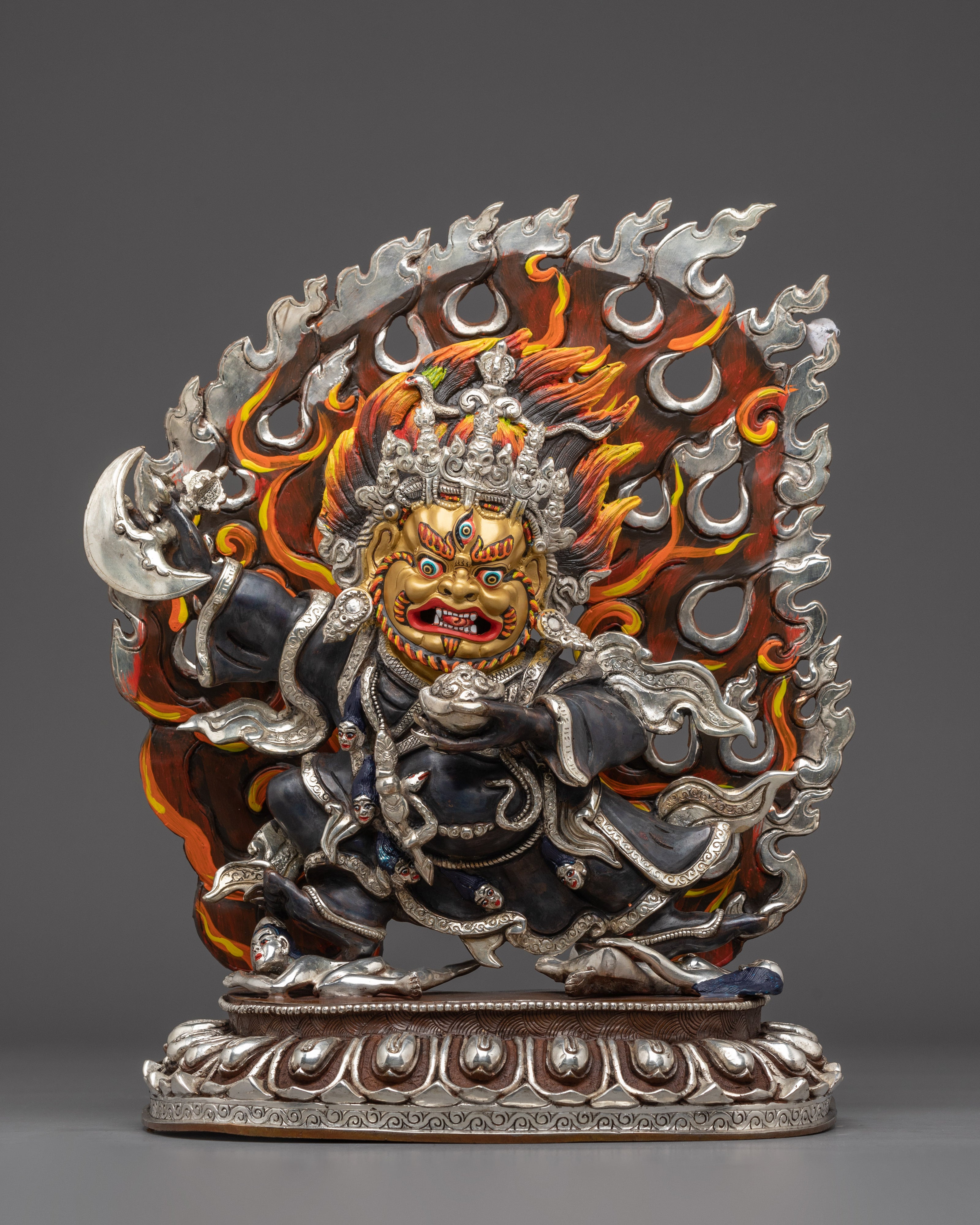 Silver-plated Mahakala Bernagchen statue