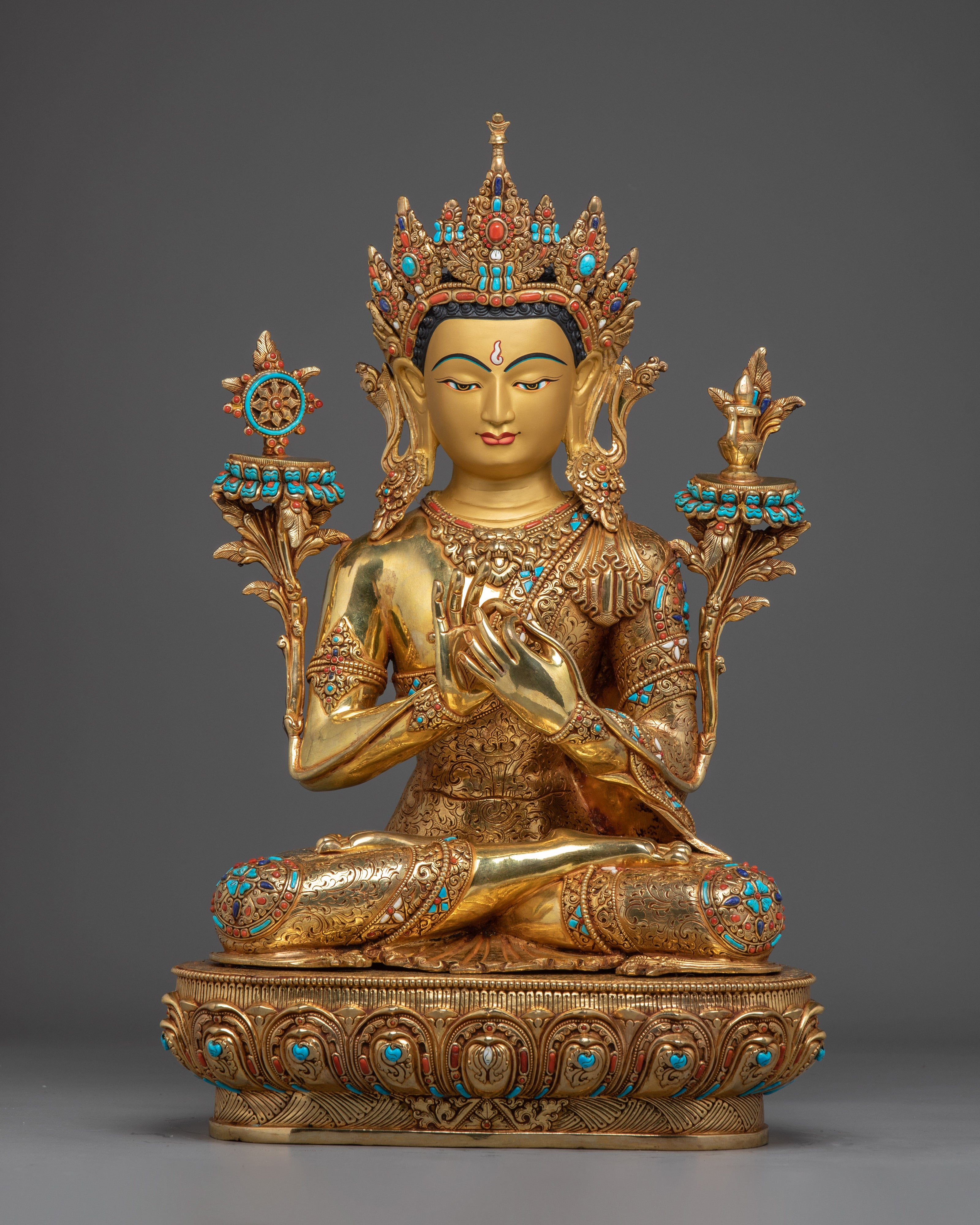 24K Gold Gilded Maitreya Buddha Statue