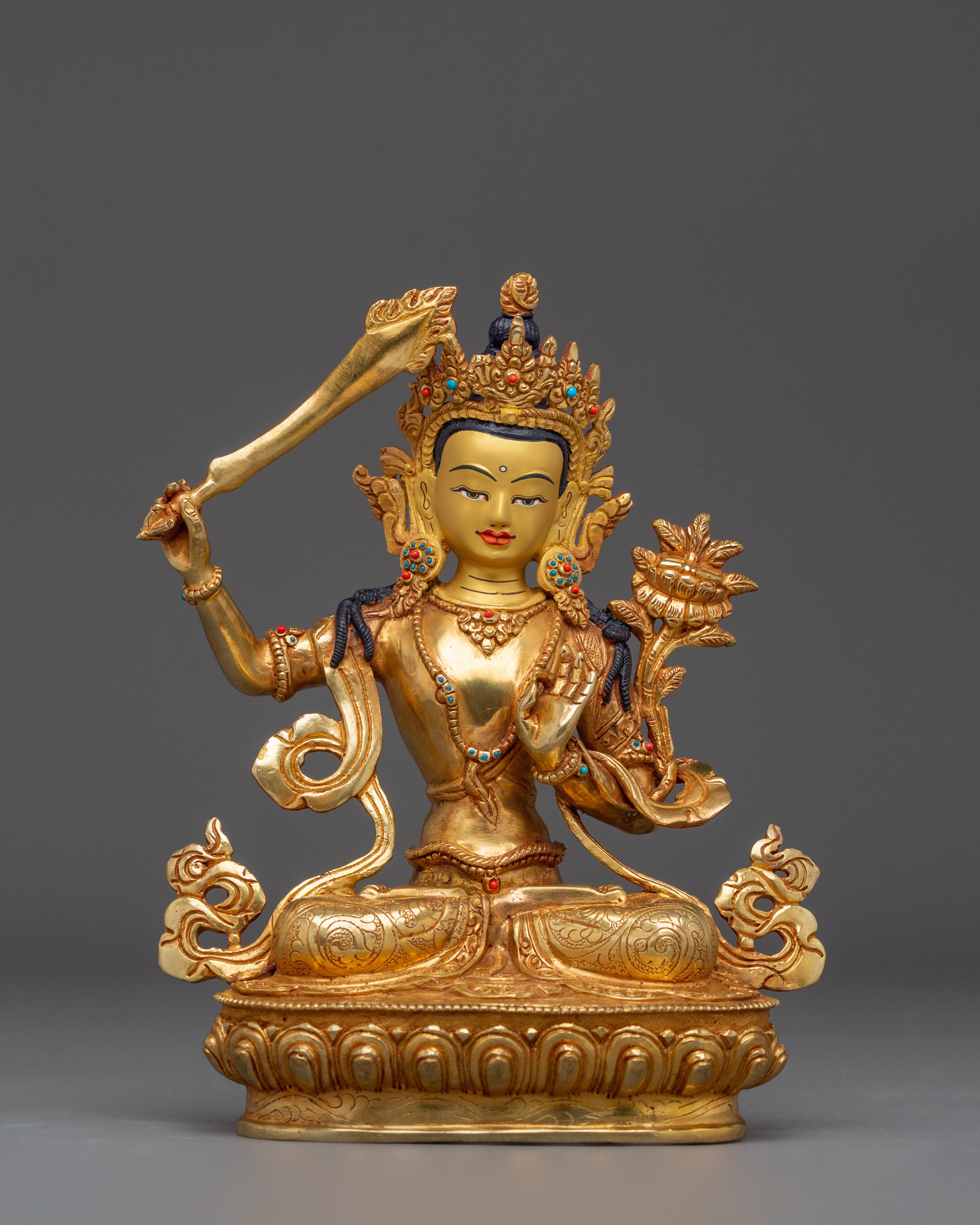 Handcrafted Manjushri Buddhist Copper Artwork