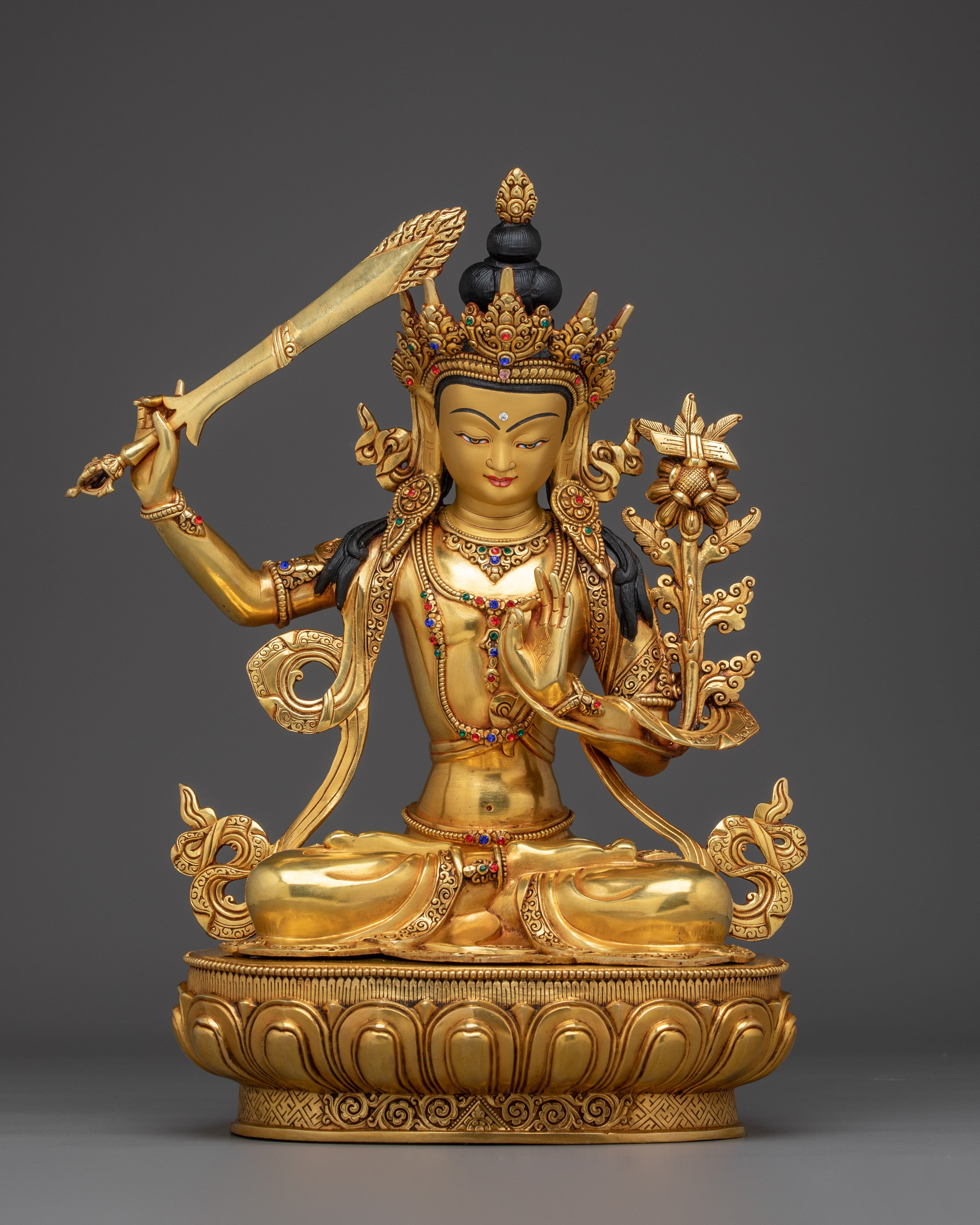 Golden Manjushri with Flaming Sword Statue