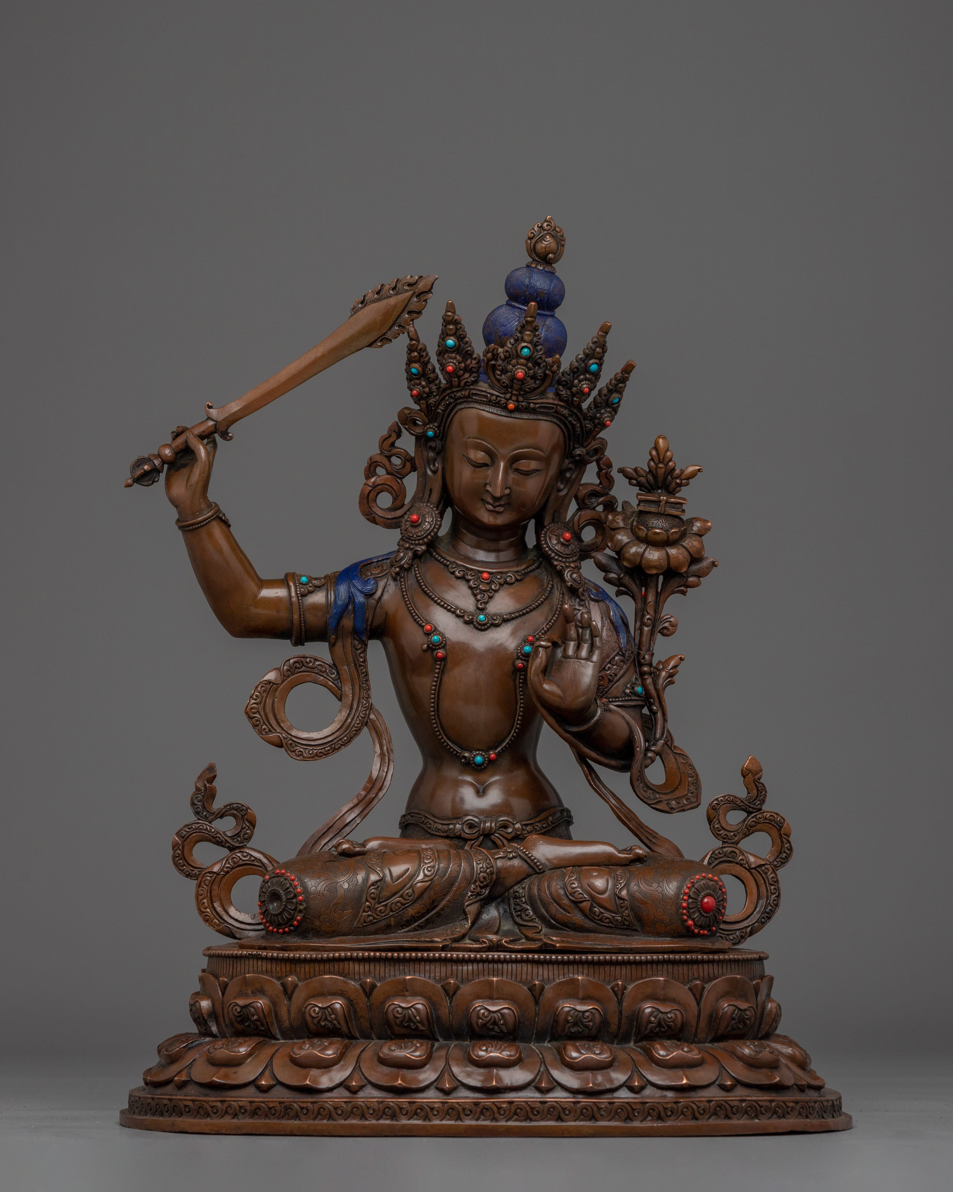 Manjushri Oxidized Copper Wisdom Deity with Sword