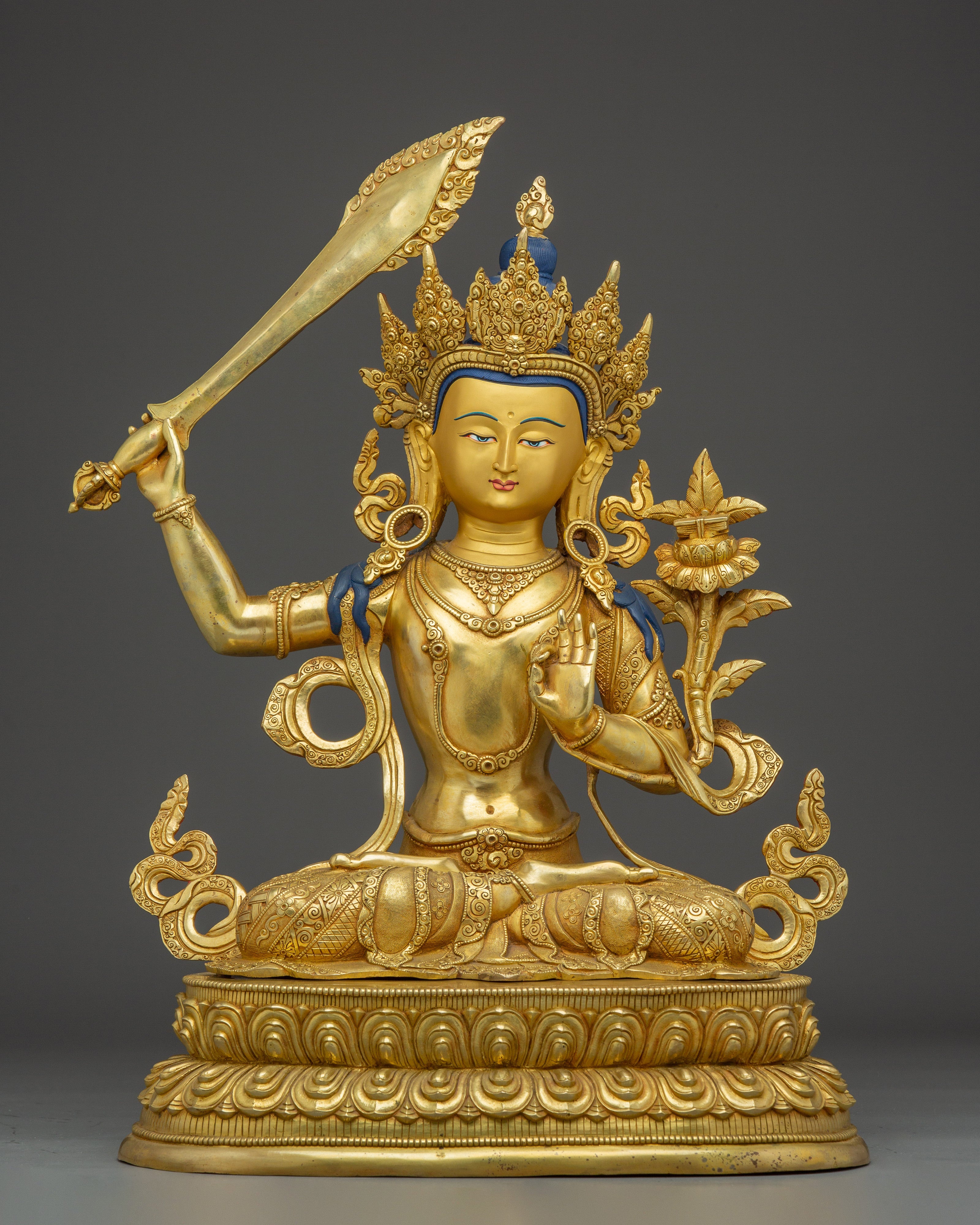 Gold Gilded and Copper Manjushri statue