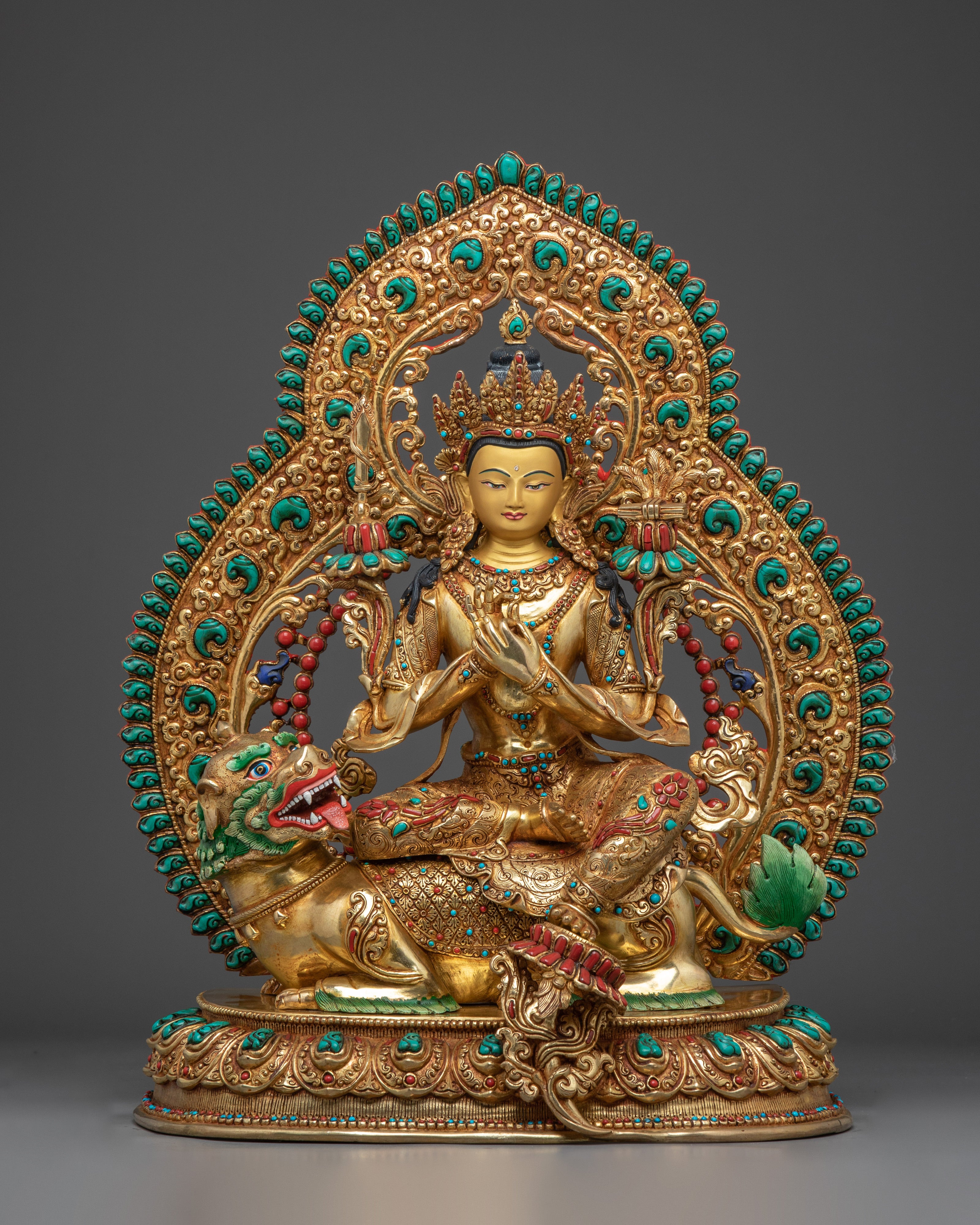 Manjushri Statue in 24K Gold Gilding and Copper