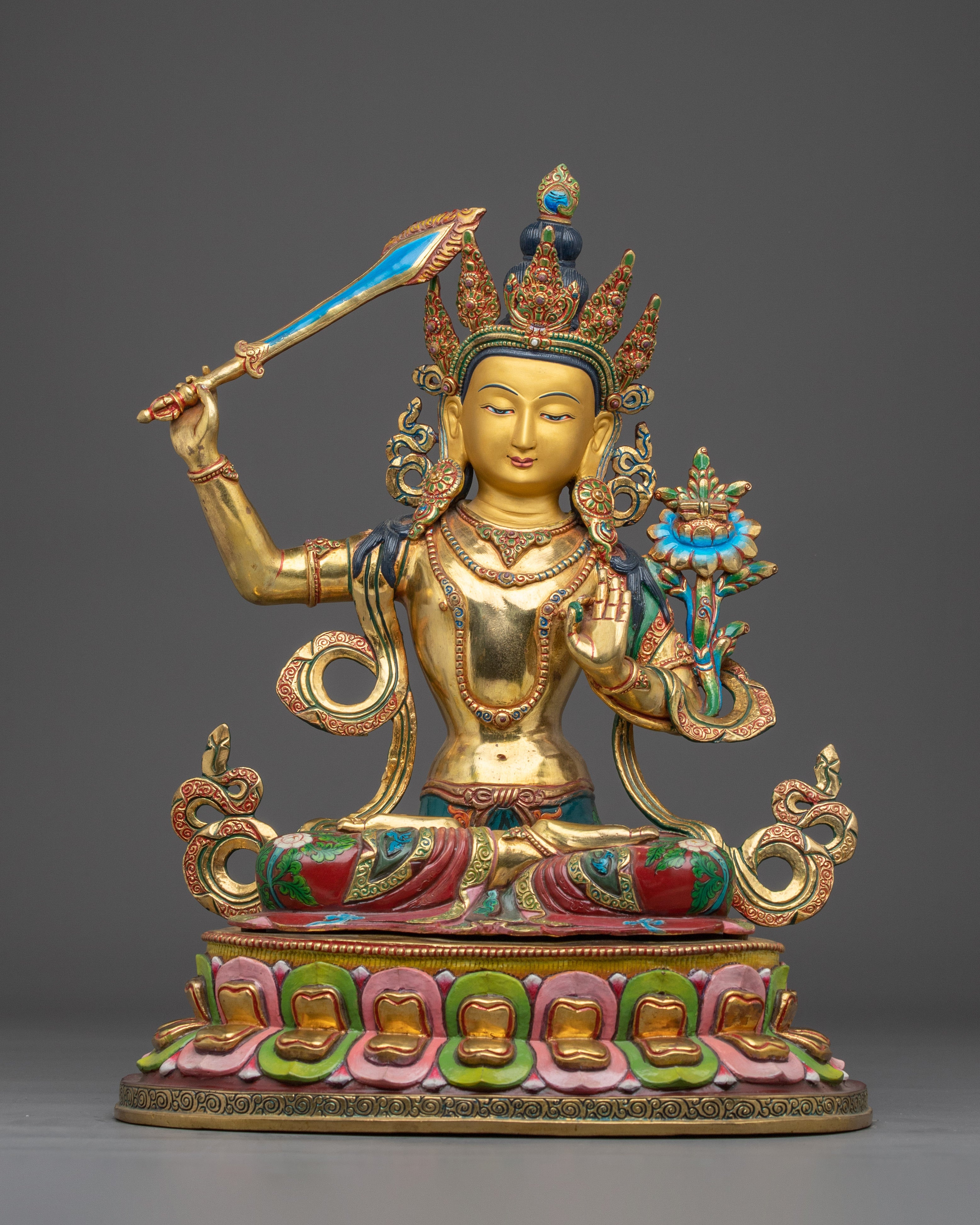 Golden Copper Manjushri Handmade Statue
