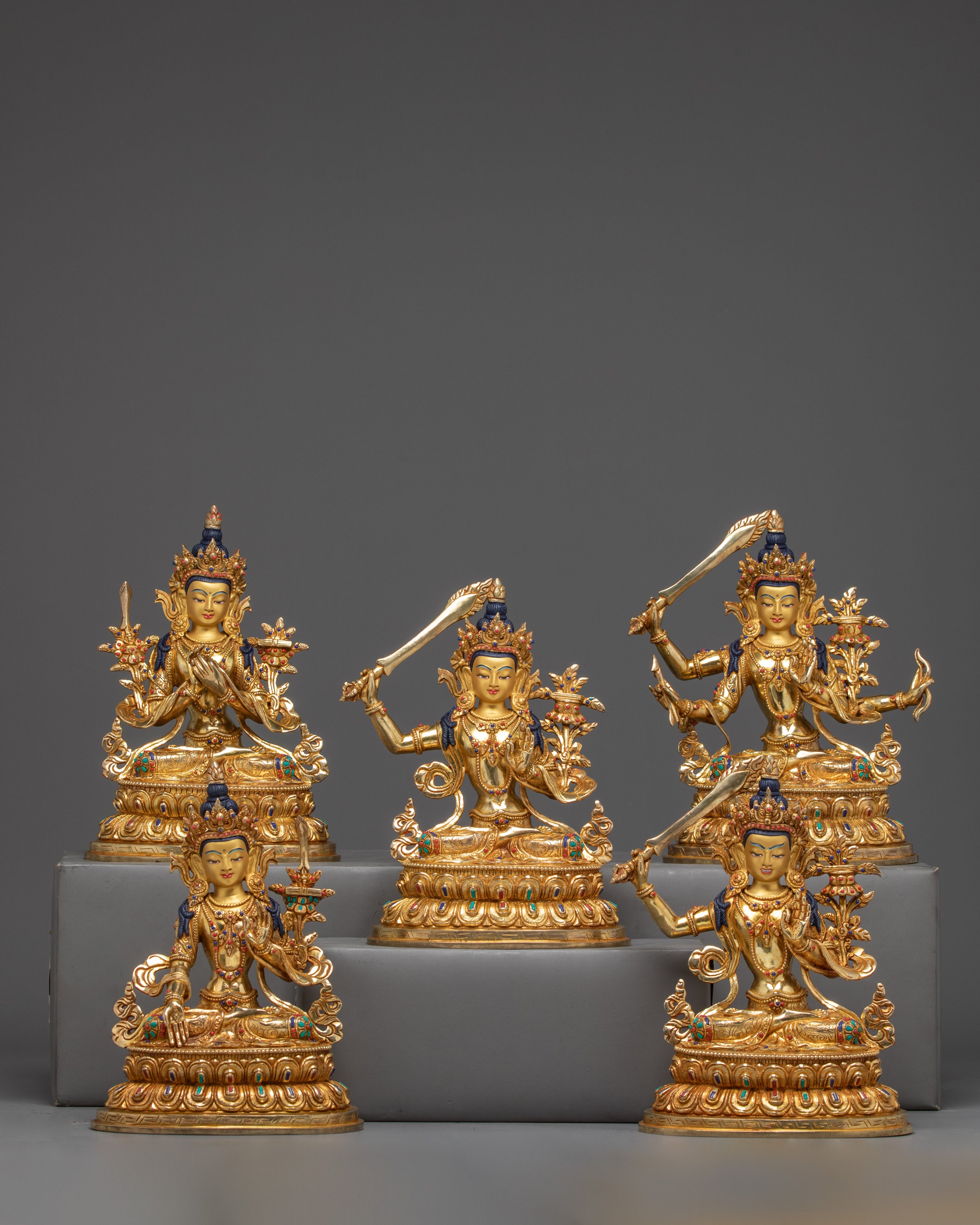 Statue of Manjushri Set | Five Copper Wisdom Deities for Buddhist Shrine