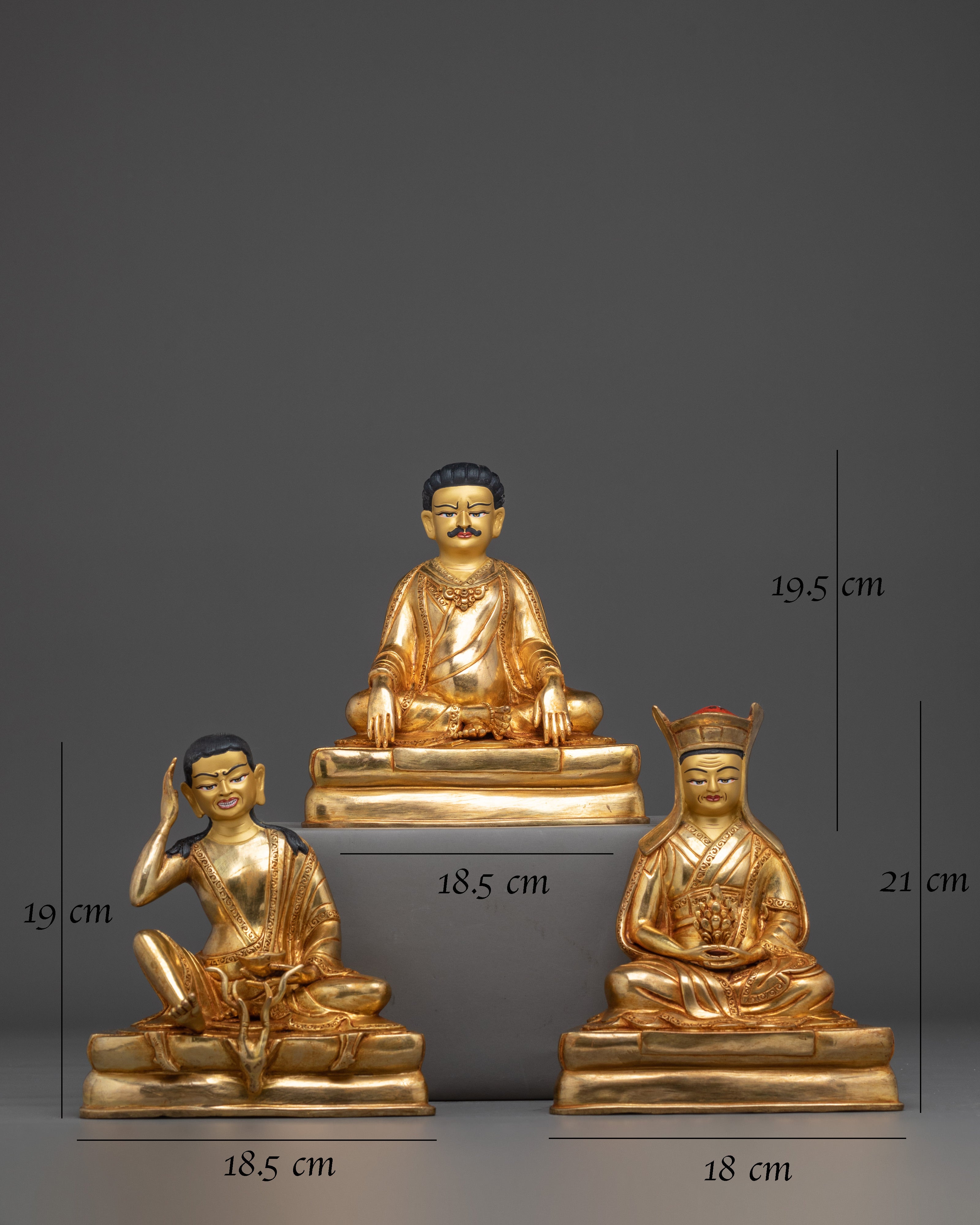 Marpha, Milarepa & Gampopa Buddhist Copper Statue Set