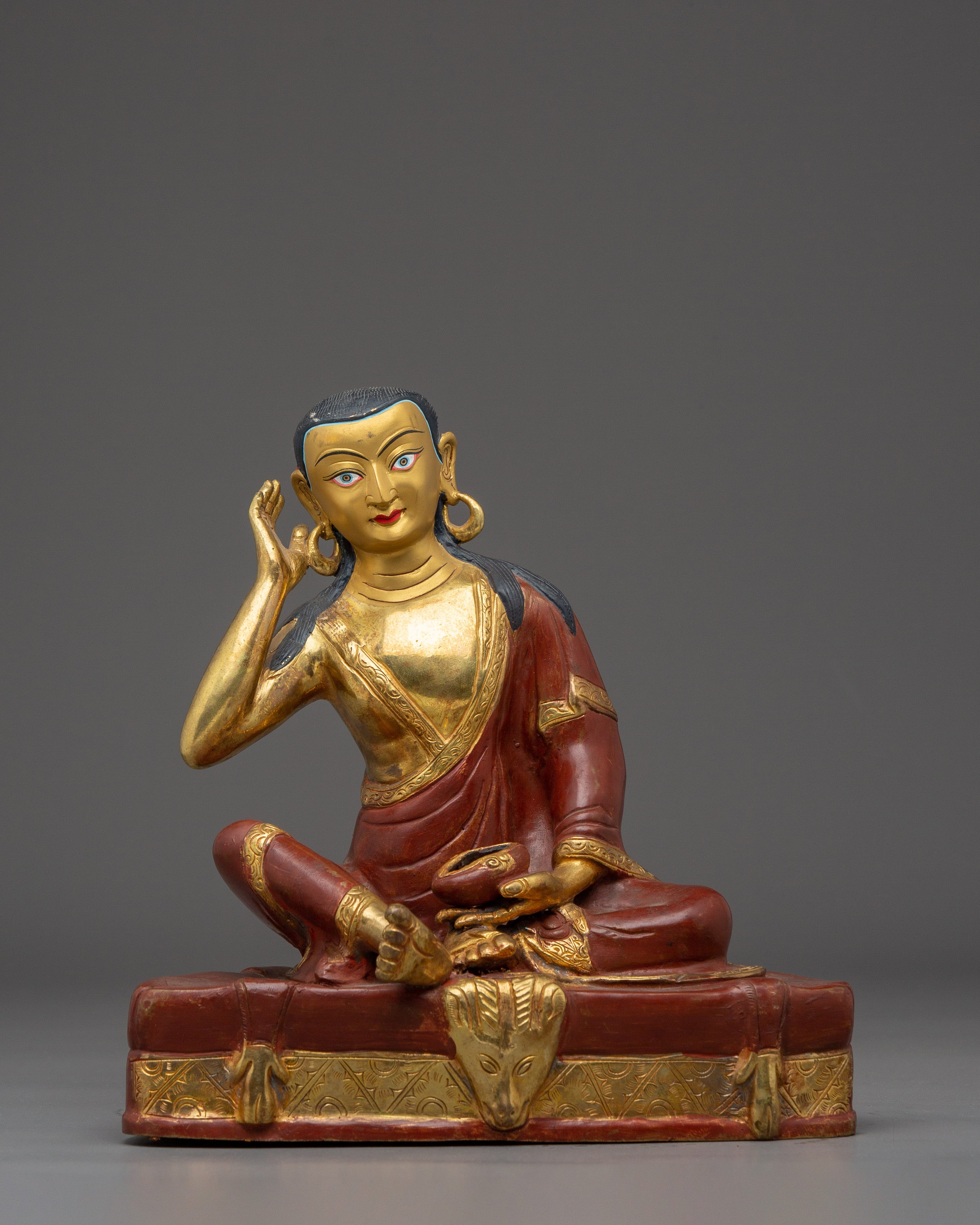 Milarepa Buddha Gold Gilded Copper Sculpture