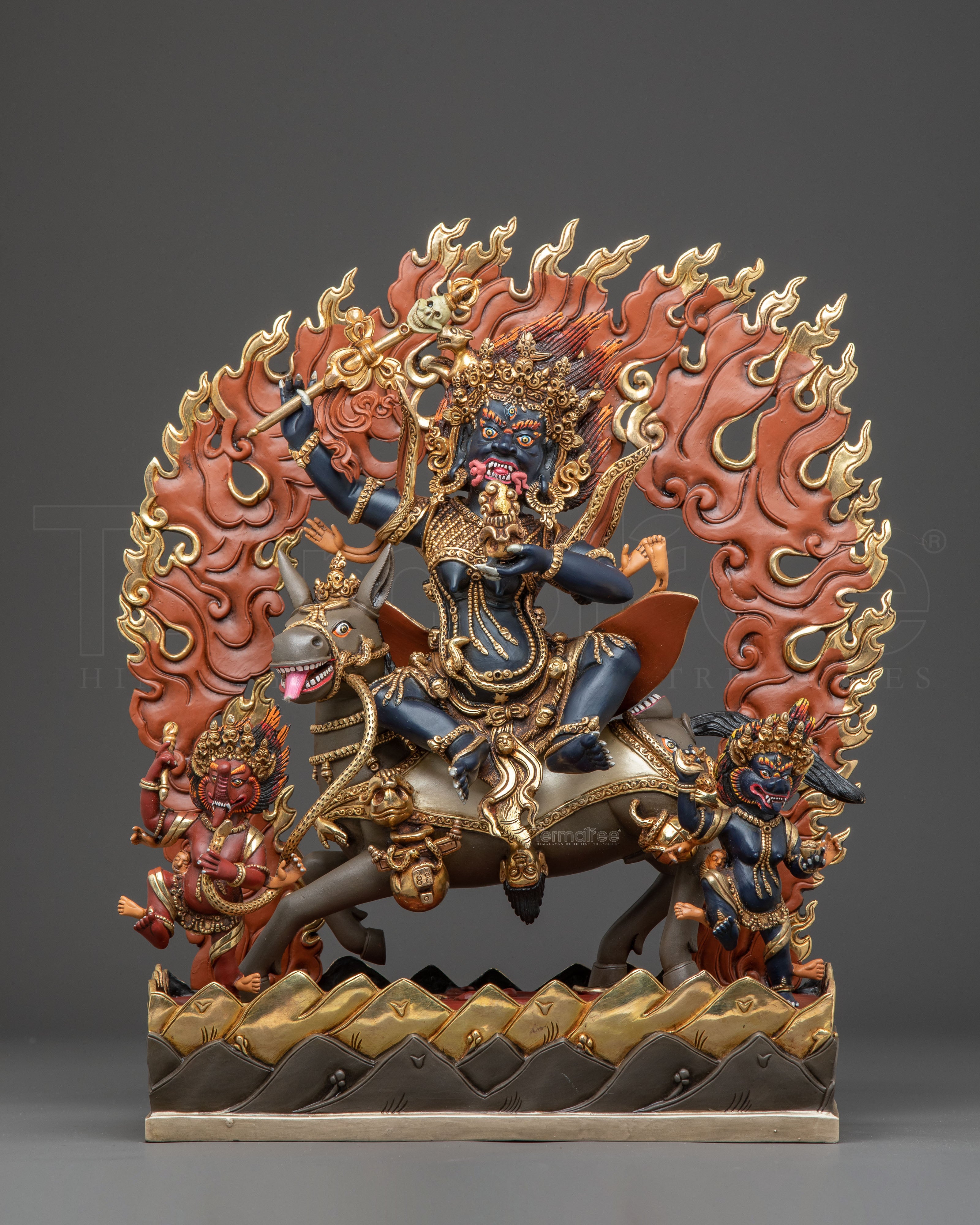 超希少　仏の聖米石と天上の守護神守る ソムデジオンパトム　富　プラクルアン Palden Lhamo: 24k Gold Gilded Wrathful Protector