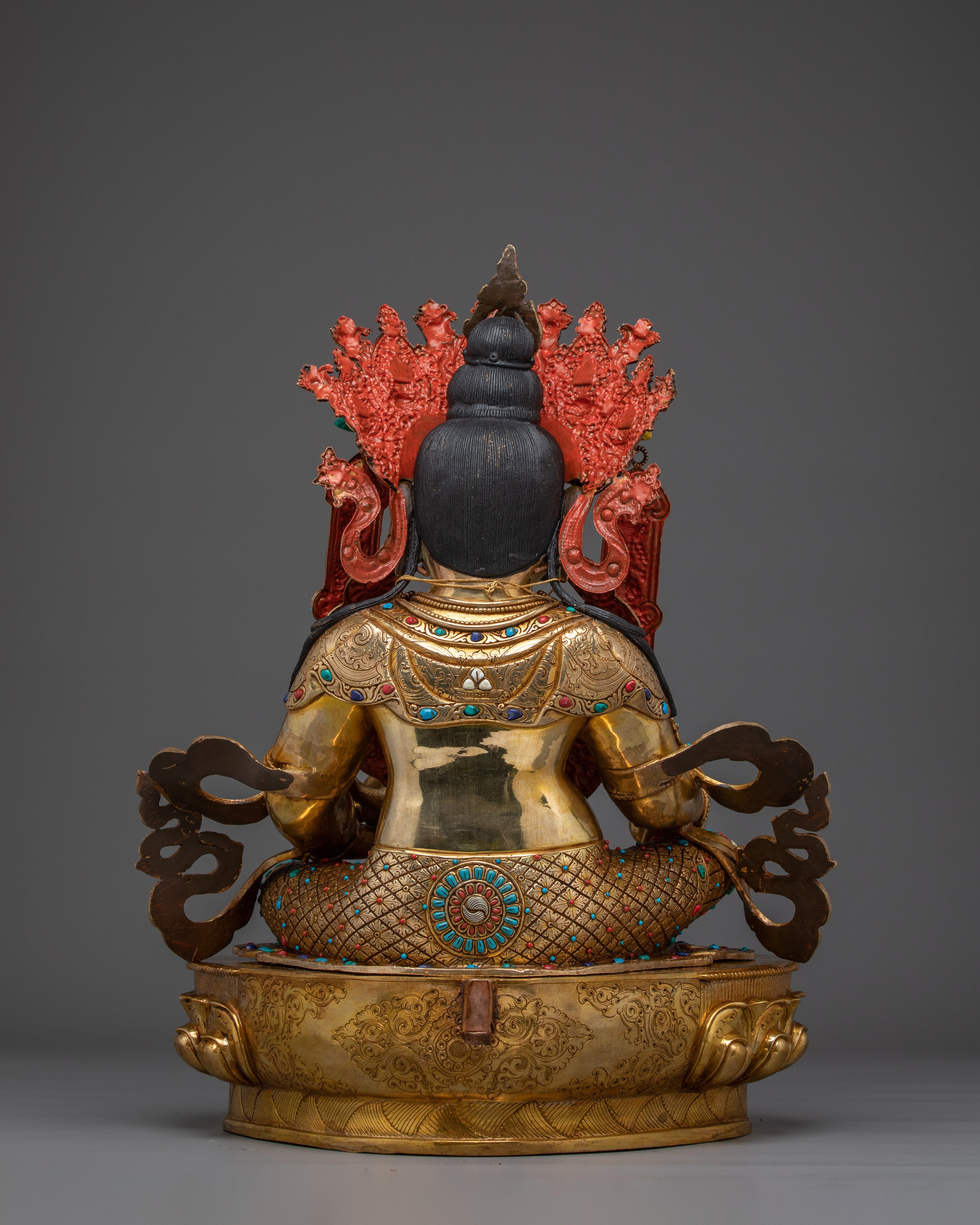 Crown Dzambhala Statue 24K Gold Gilded Statue | Copper Buddhist Wealth Deity Sculpture