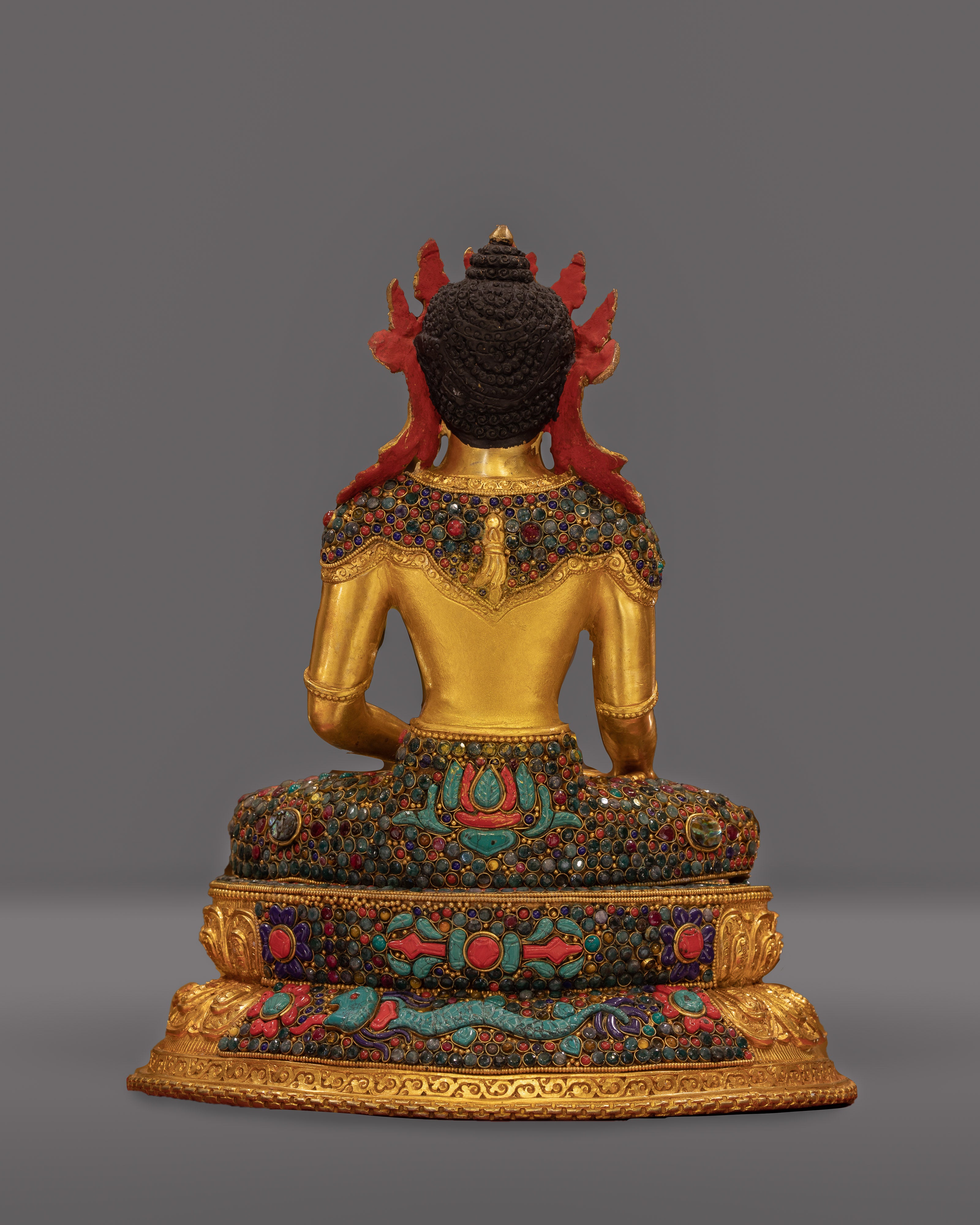 Shakyamuni Buddha wearing Crown Sculpture | Regal Enlightenment in 24K Gold