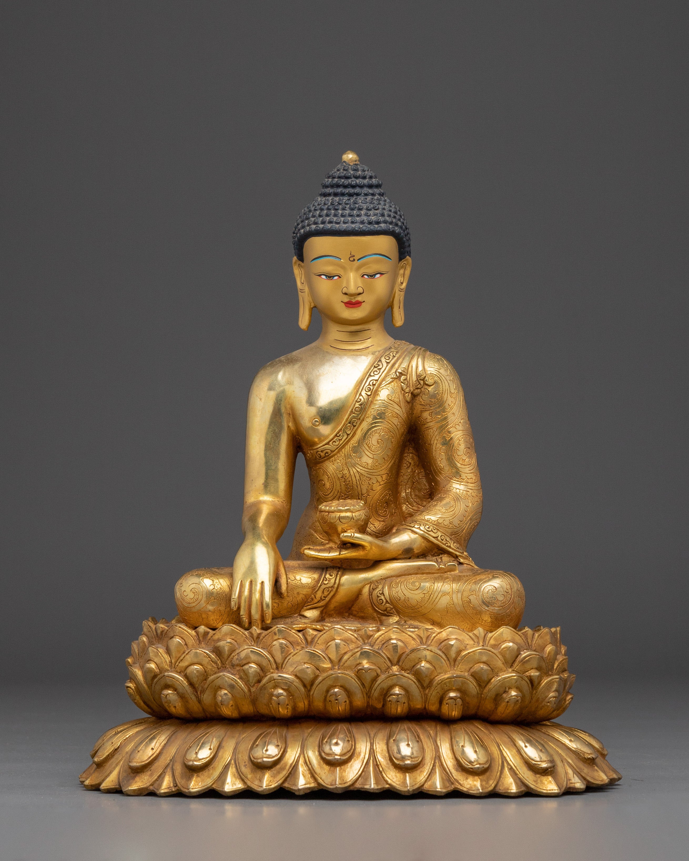 Shakyamuni Buddha Statue with Gold & Acrylic Detailing