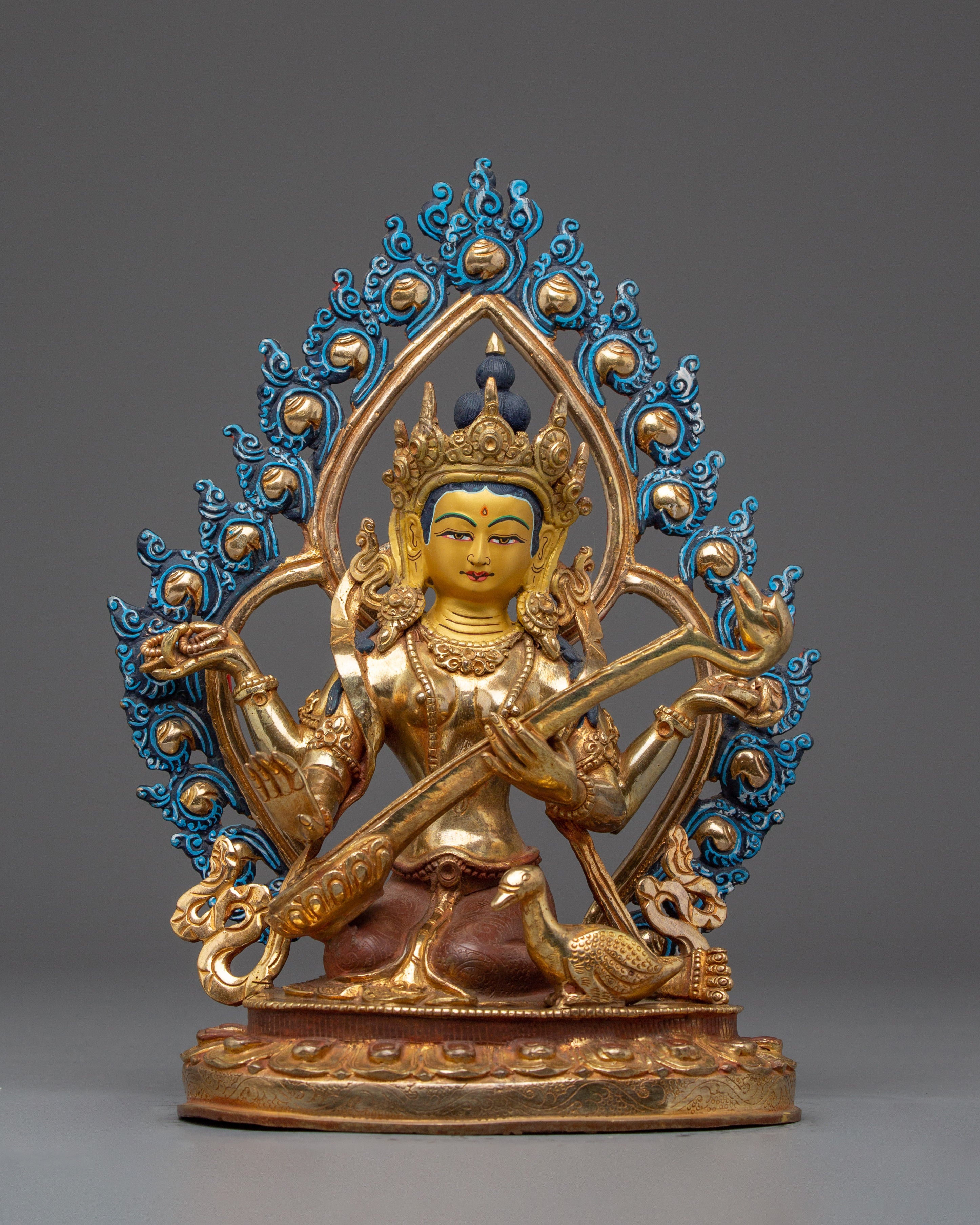 Saraswati Statue in 24K Gold-Gilded