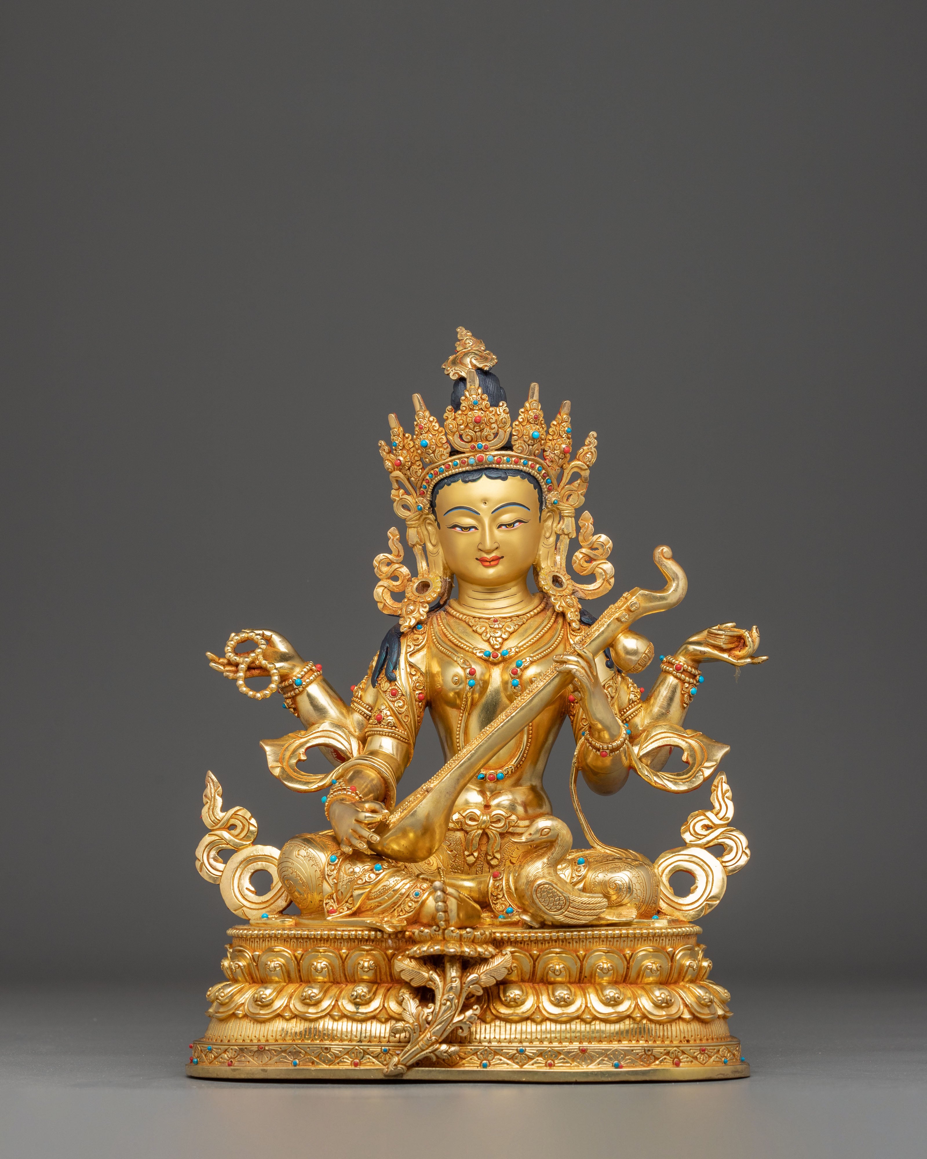 13.2 Inch Golden Saraswati Statue