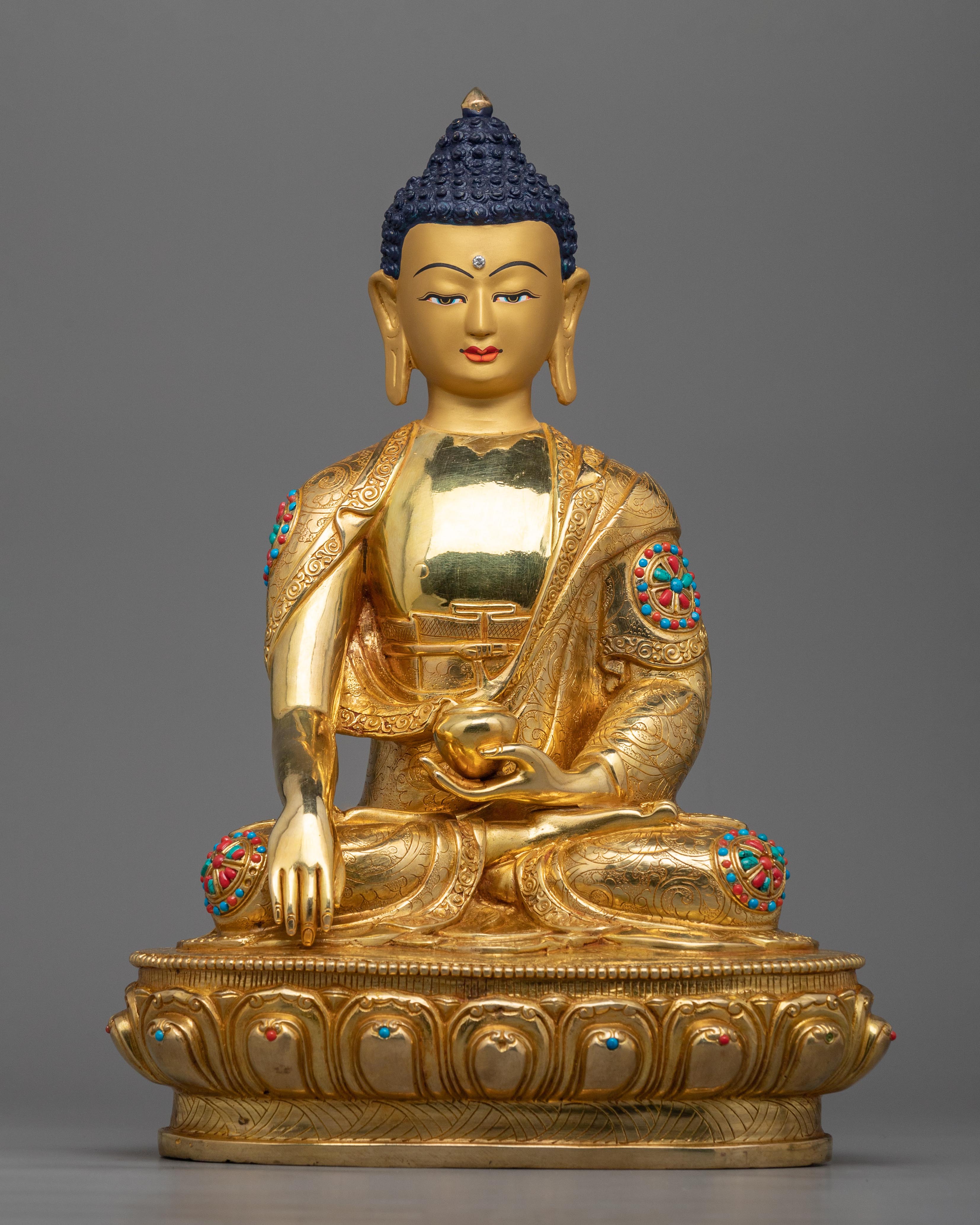 13-Inch Shakyamuni Buddha Statue | Traditionally 24K Gold Gilded