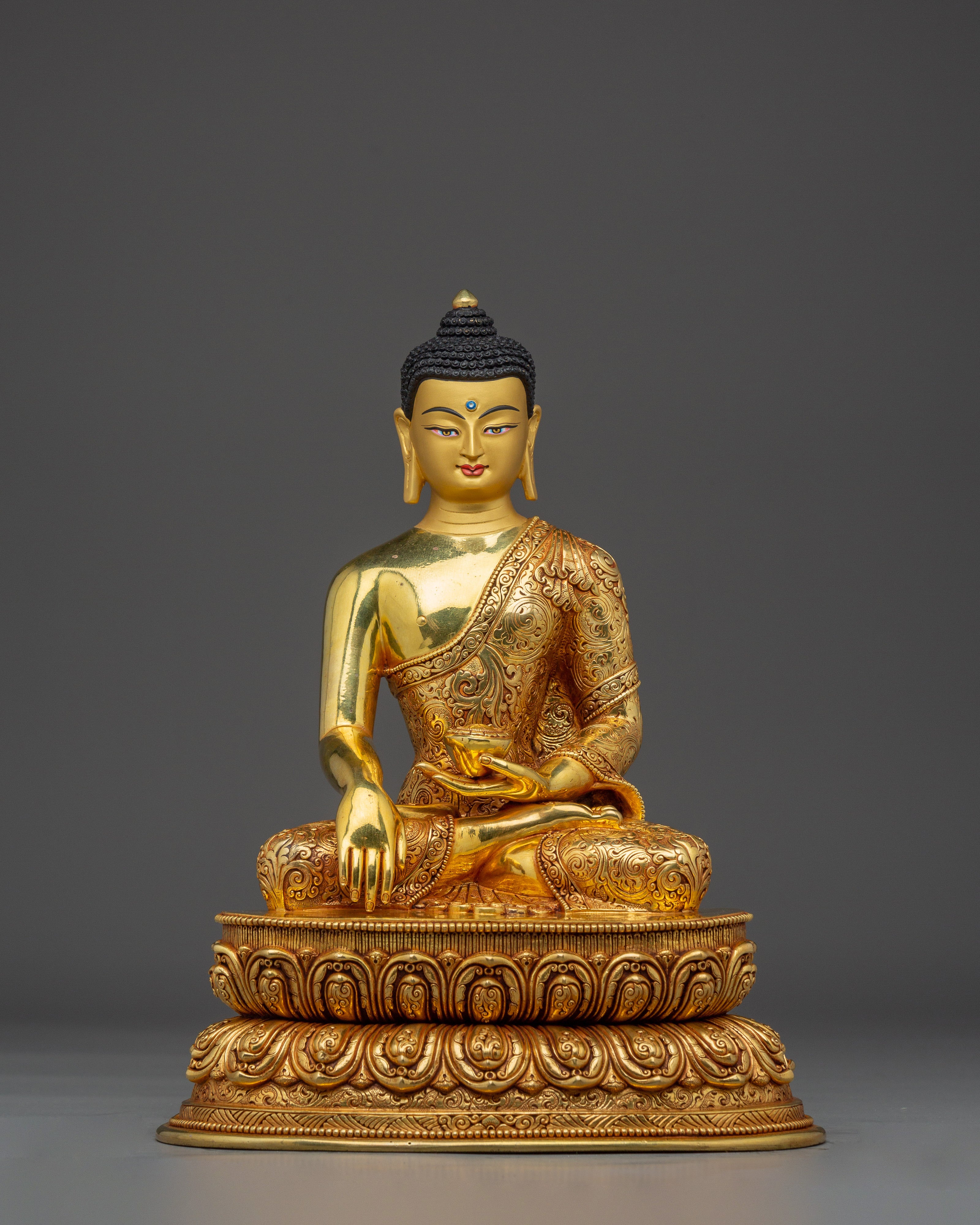 Shakyamuni Buddha Statue with Copper Details