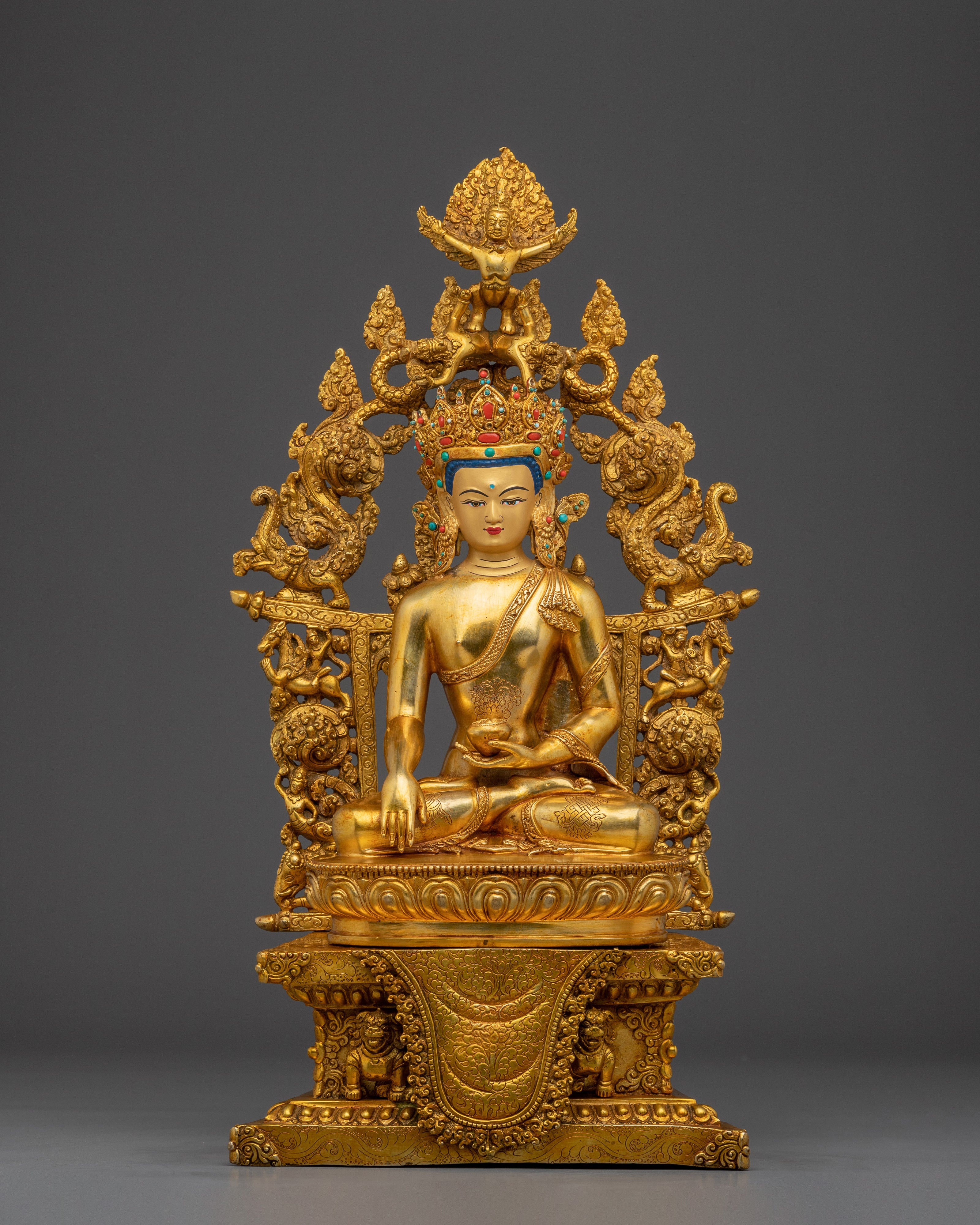 Golden Shakyamuni Buddha Statue with Throne