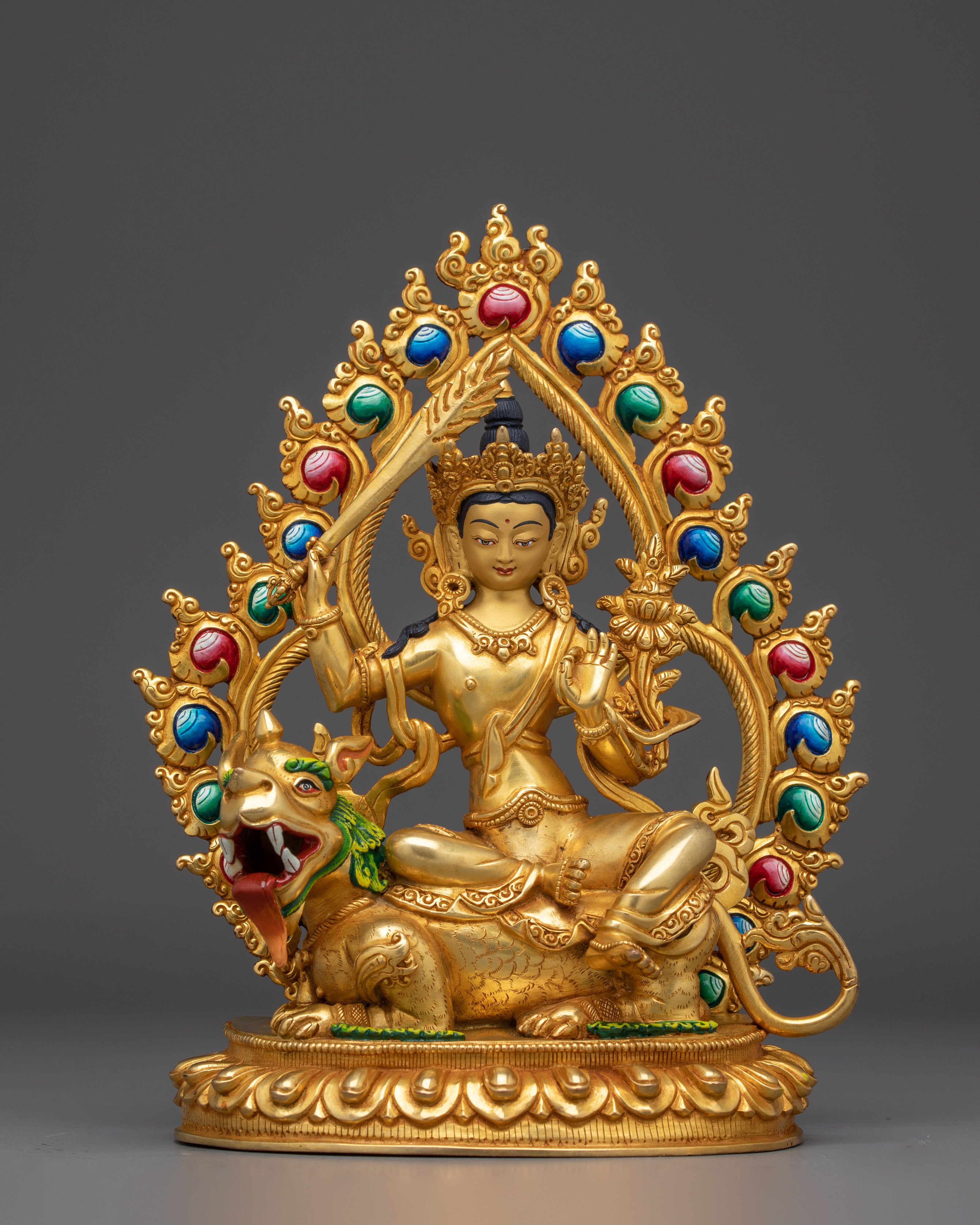 Golden Simhanada Manjushri Statue