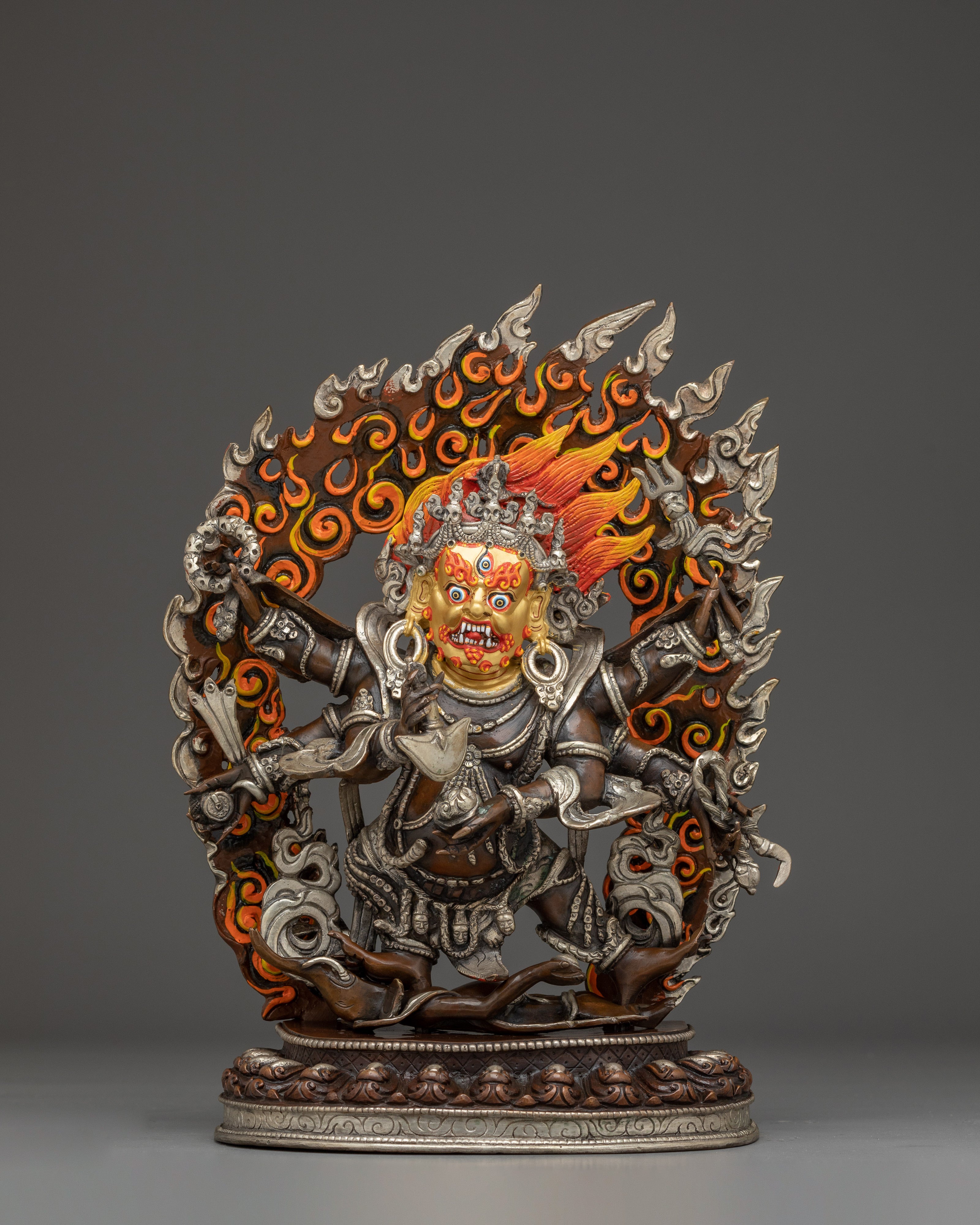 Six Armed Mahakala Statue: Buddhist Protector Deity