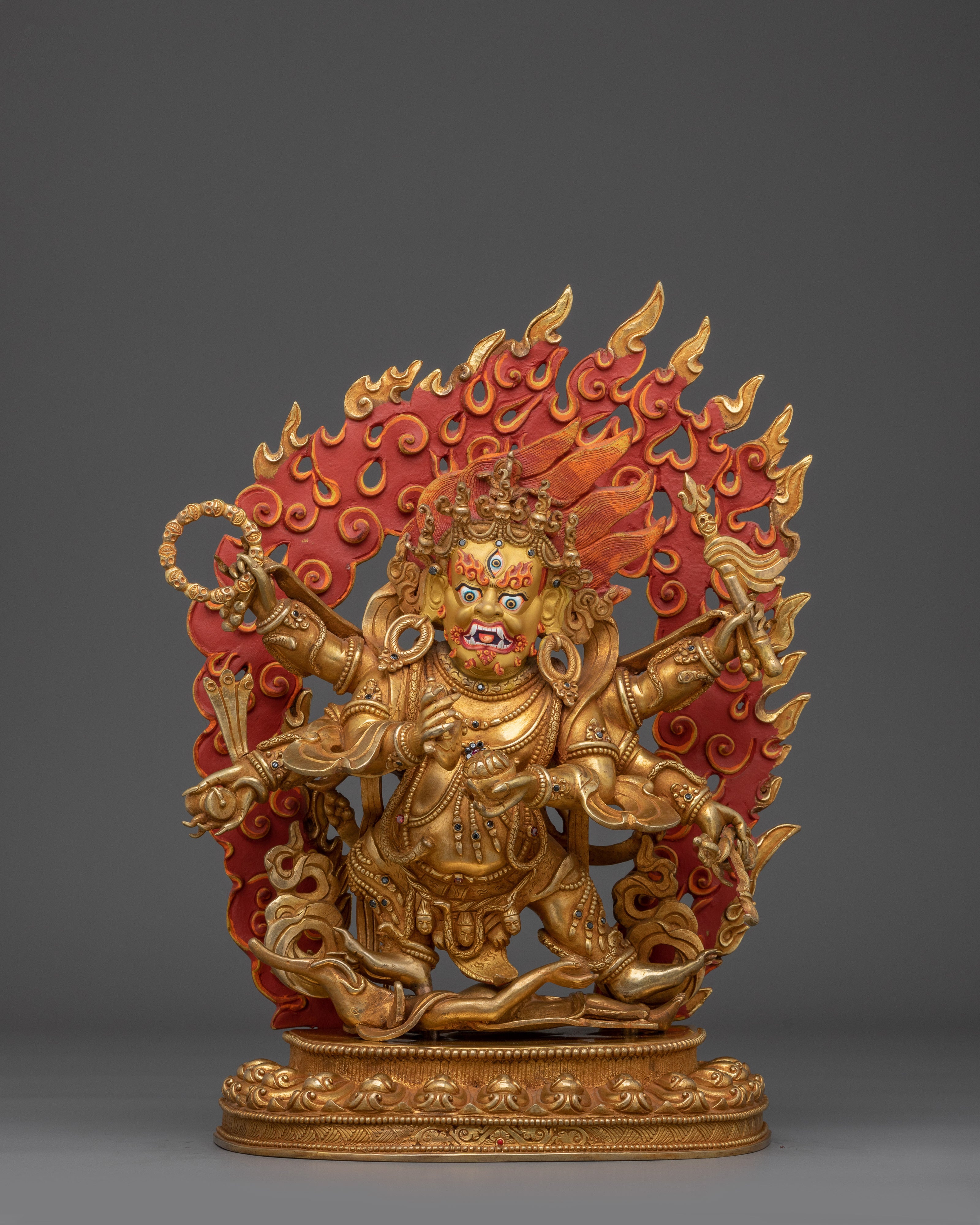 Six Armed Mahakala Statue in 24K Gold