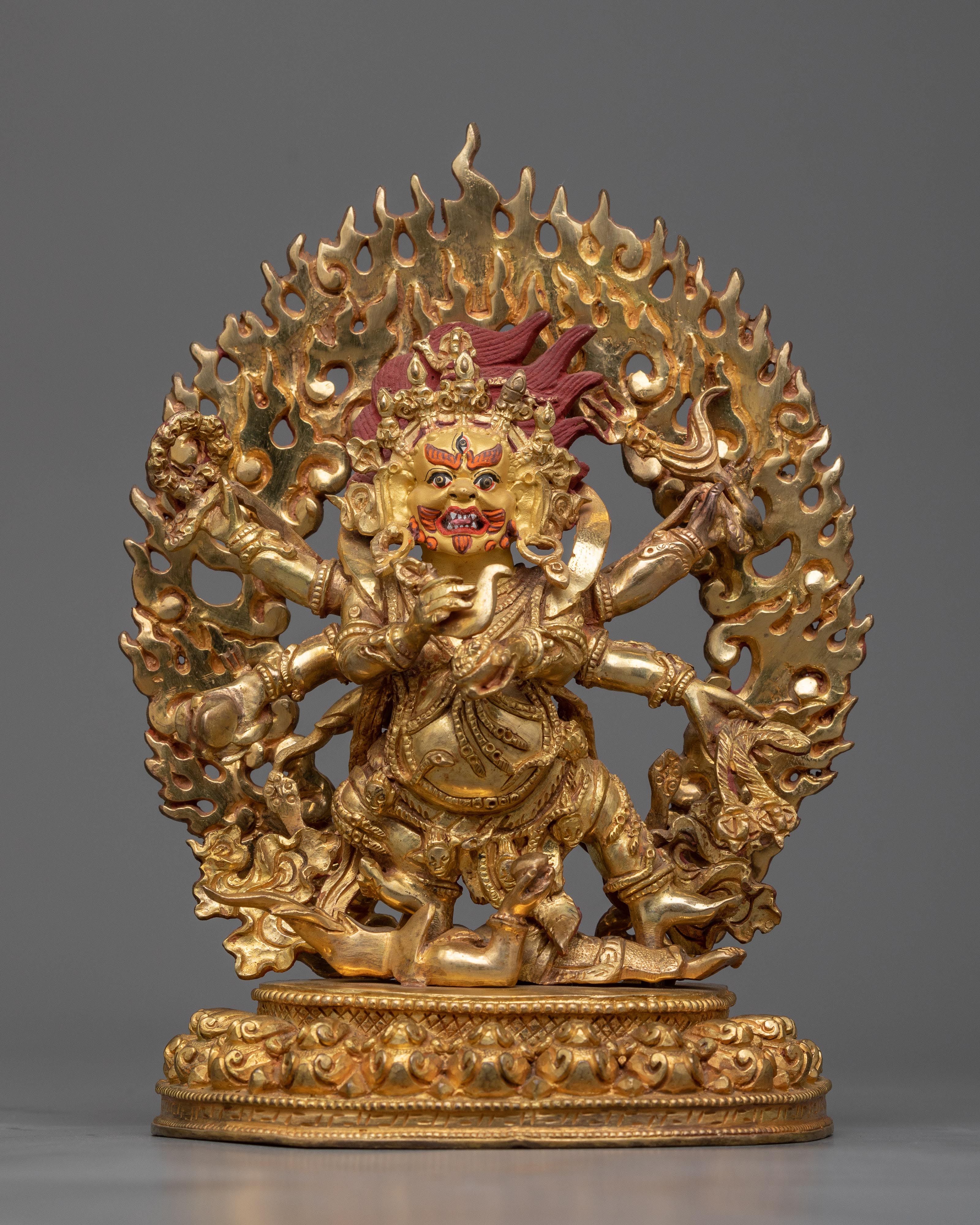 copper six-armed-mahakala-statue