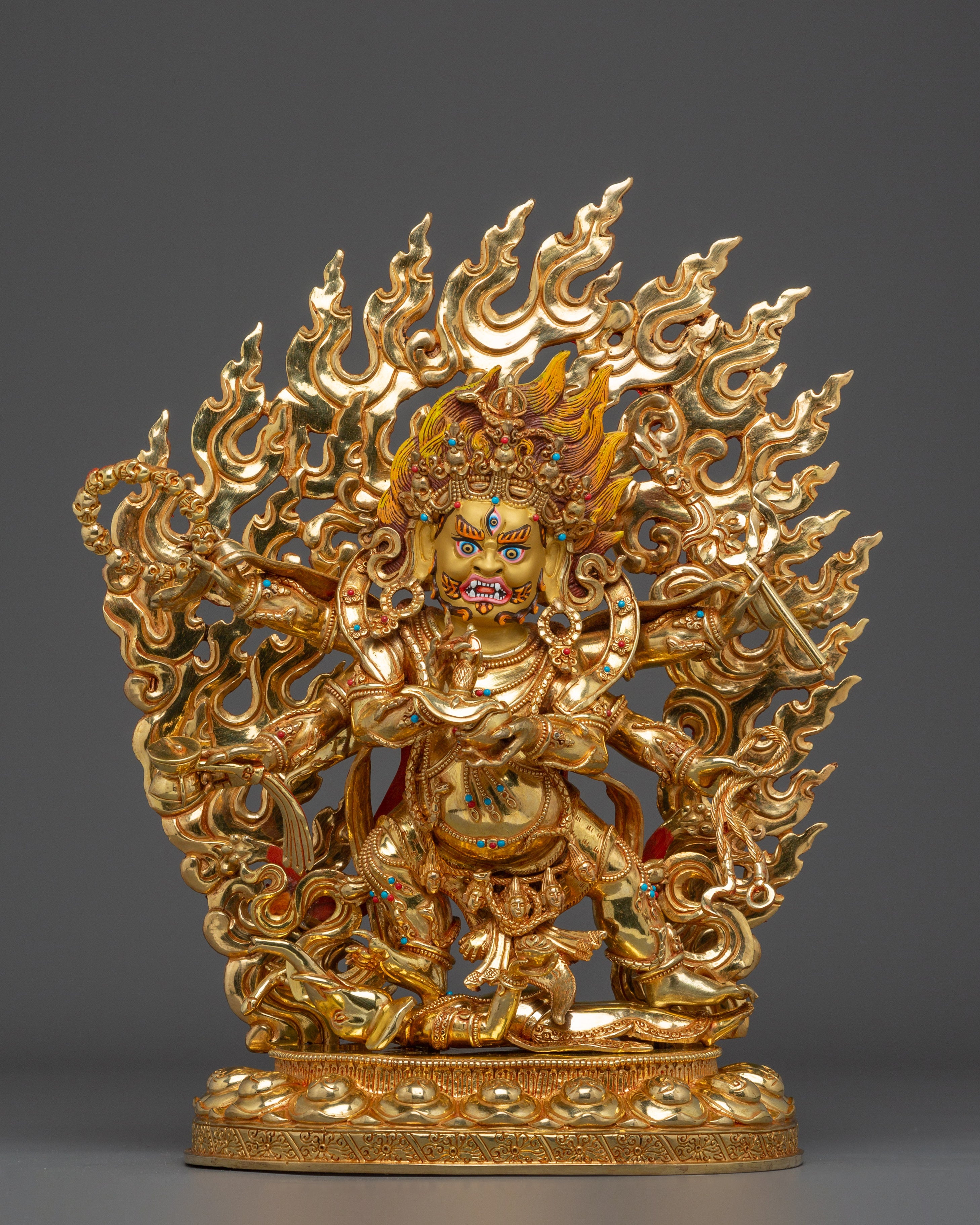 Six-Armed Mahakala Statue with 24K Gold Gilding