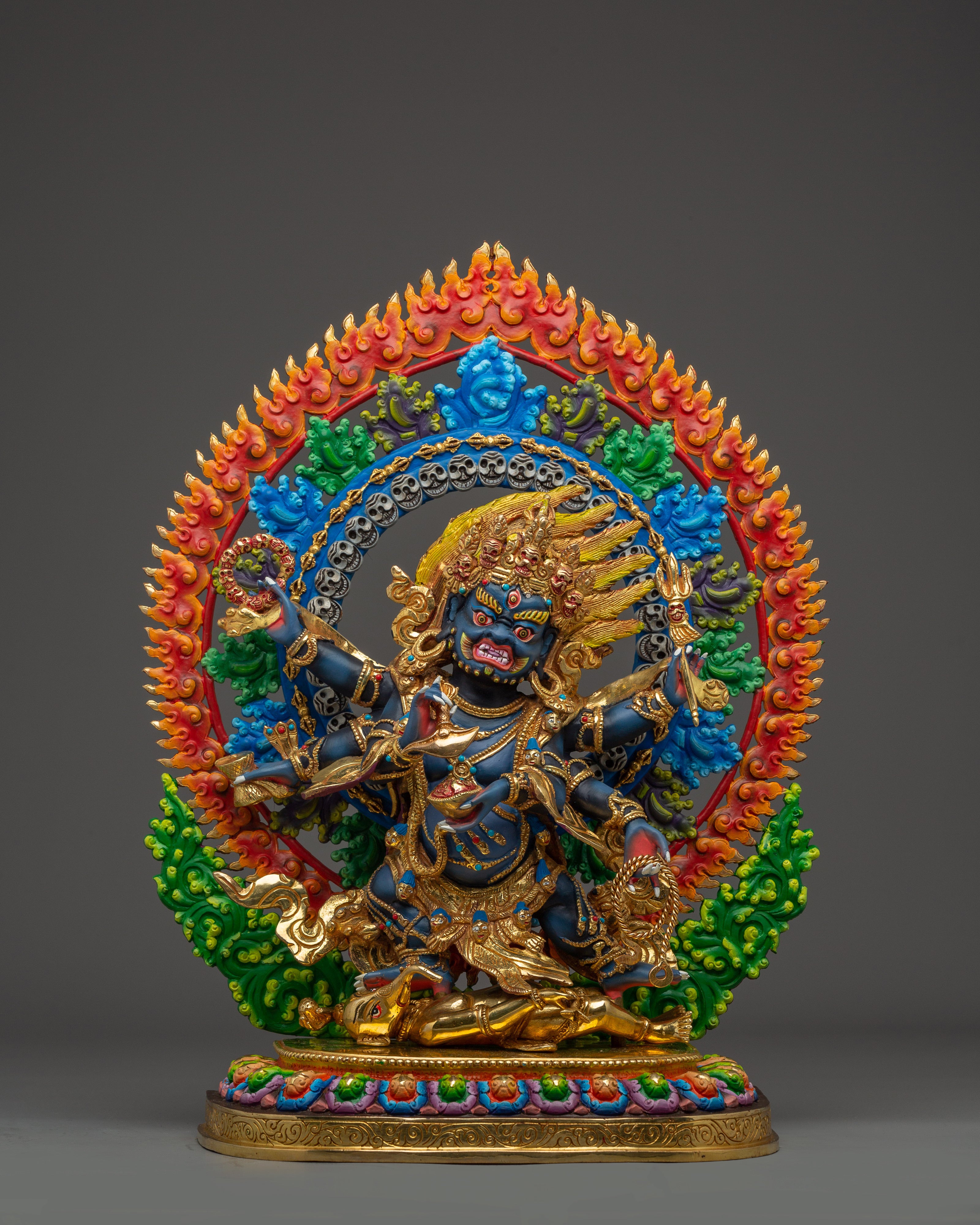 Gold Gilded Six-Armed Mahakala Statue