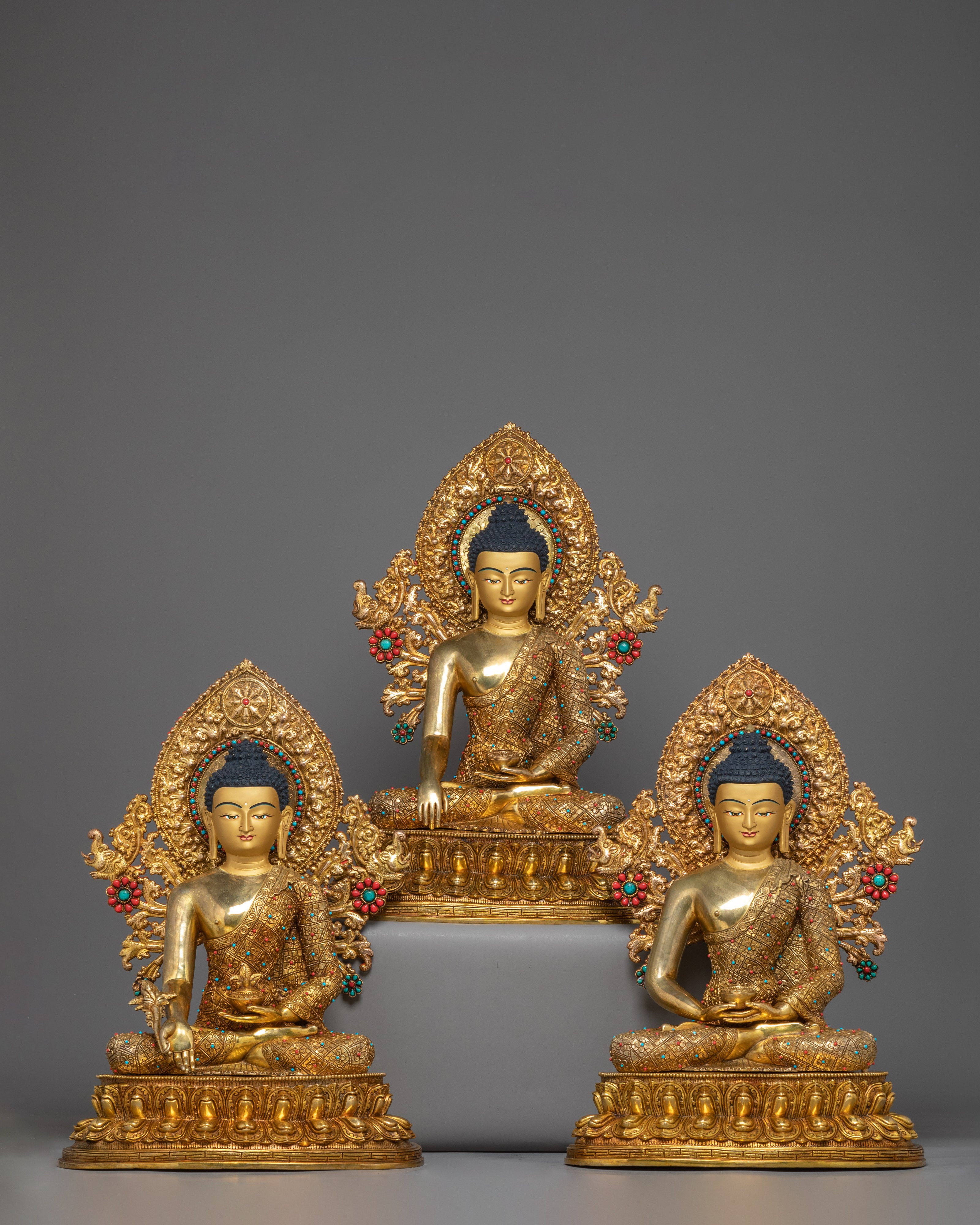 Handmade Buddha Trinity Statue: Three Buddhas of Boundless Grace