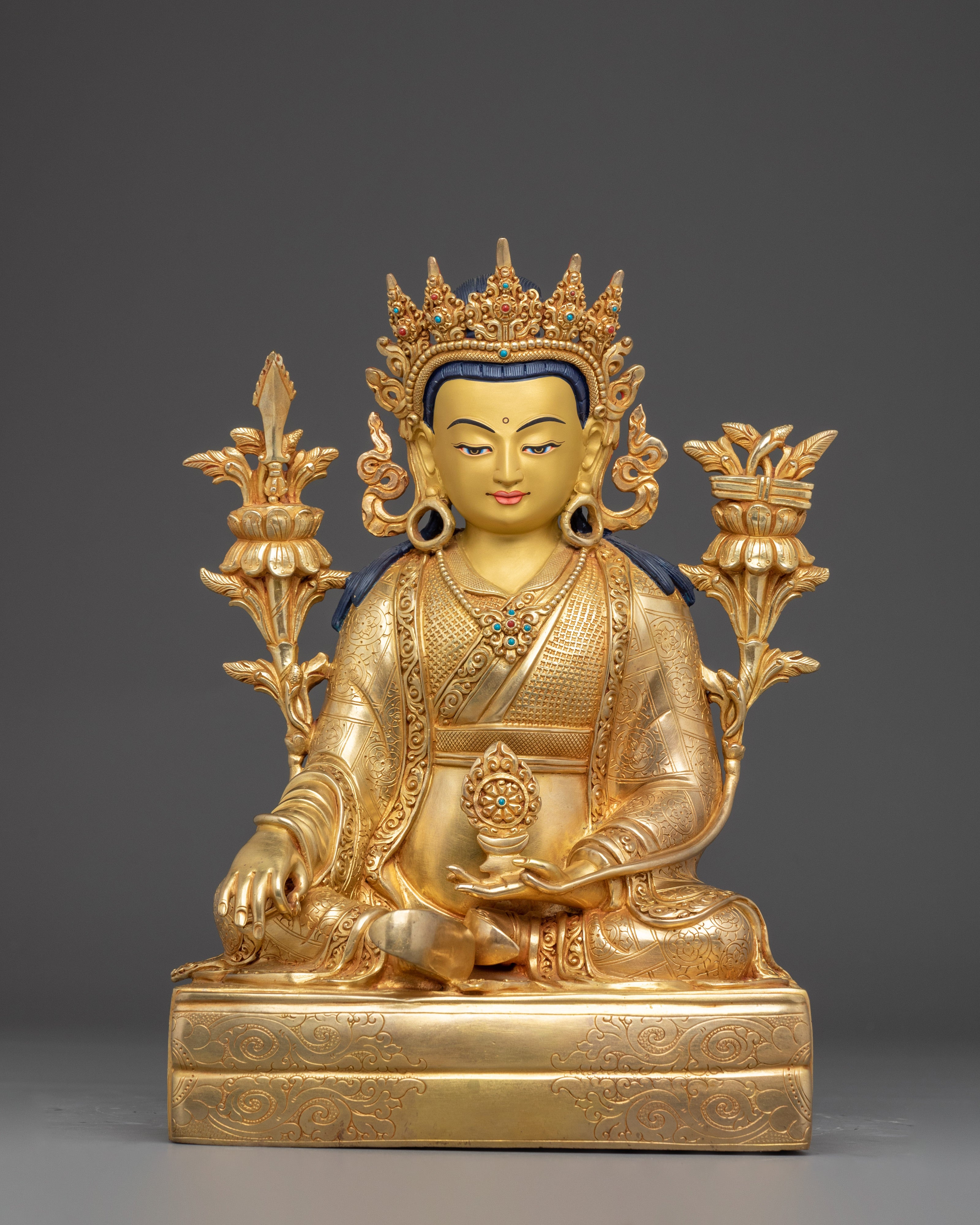 Trisong Detsen Statue in Gold-Gilded Copper
