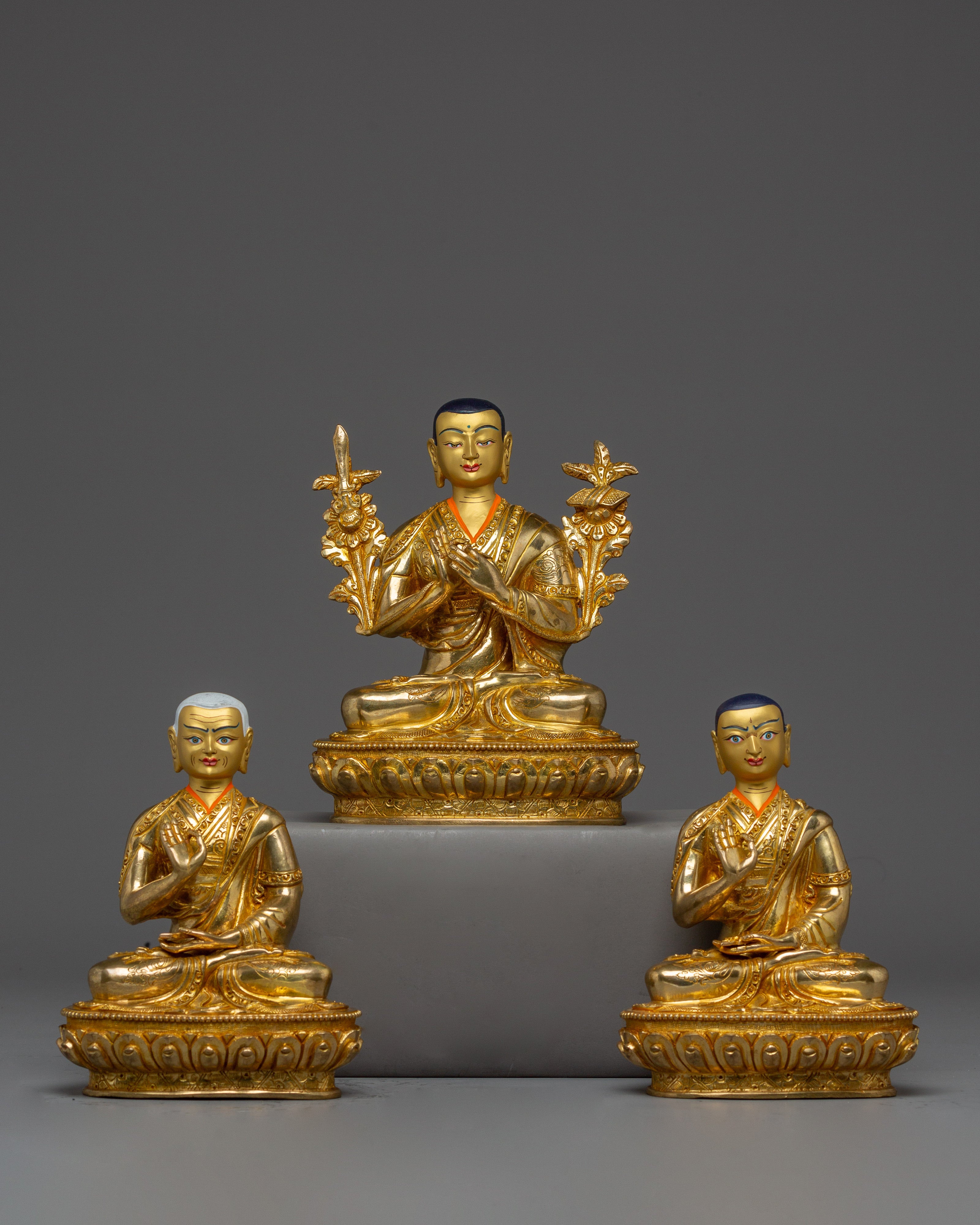 Tsongkhapa, Je Gyaltsab, and Je Khedrup Statues Set