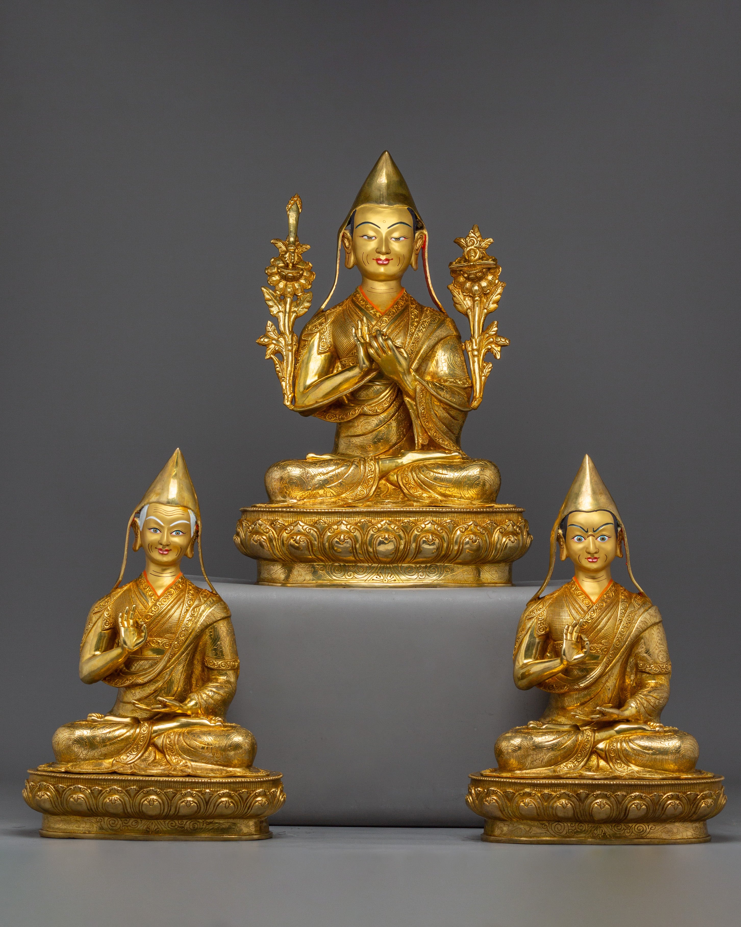 Tsongkhapa Statue Set: Himalayan Handmade Artwork