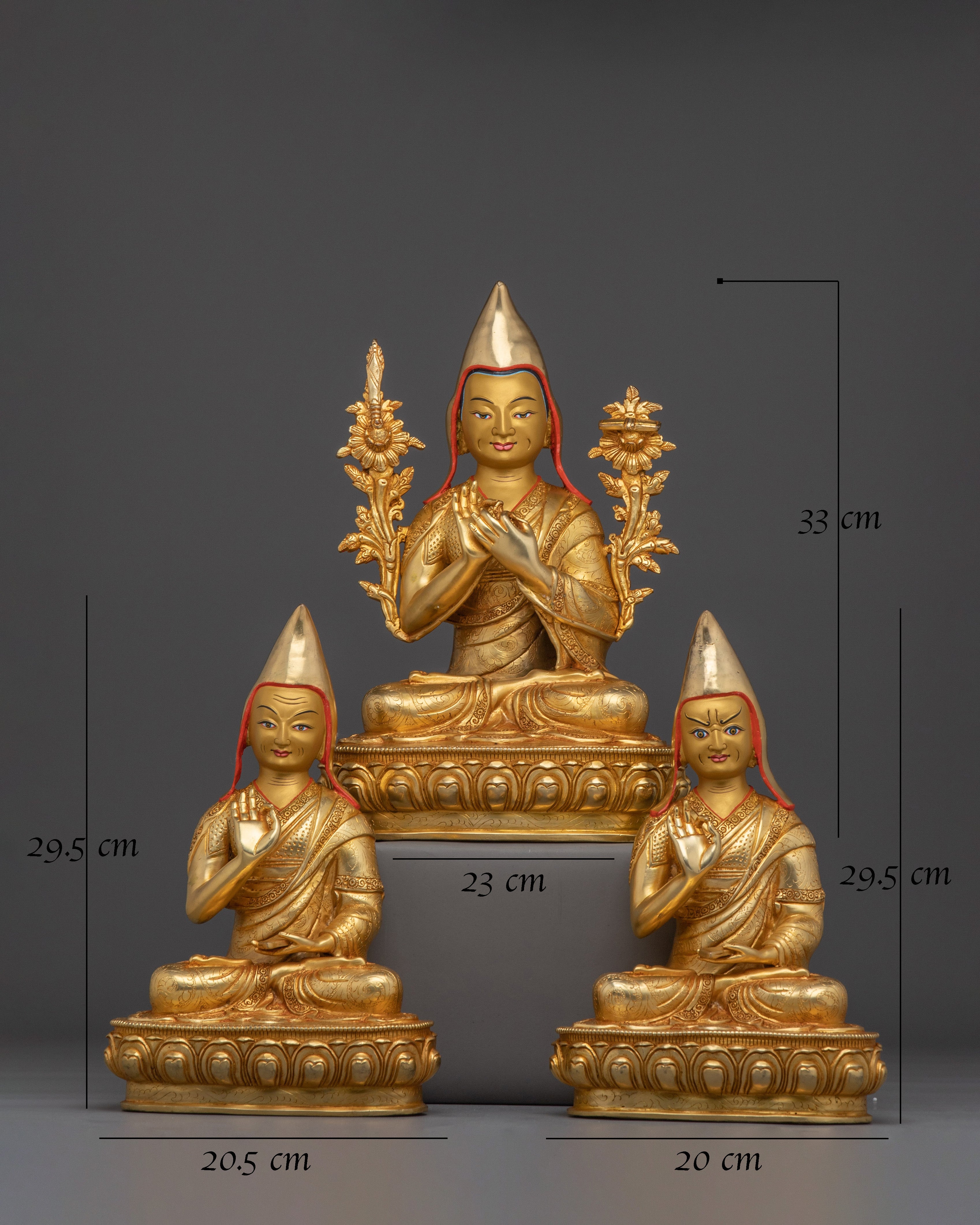 Tsongkhapa Statue set: Gold Electroplated