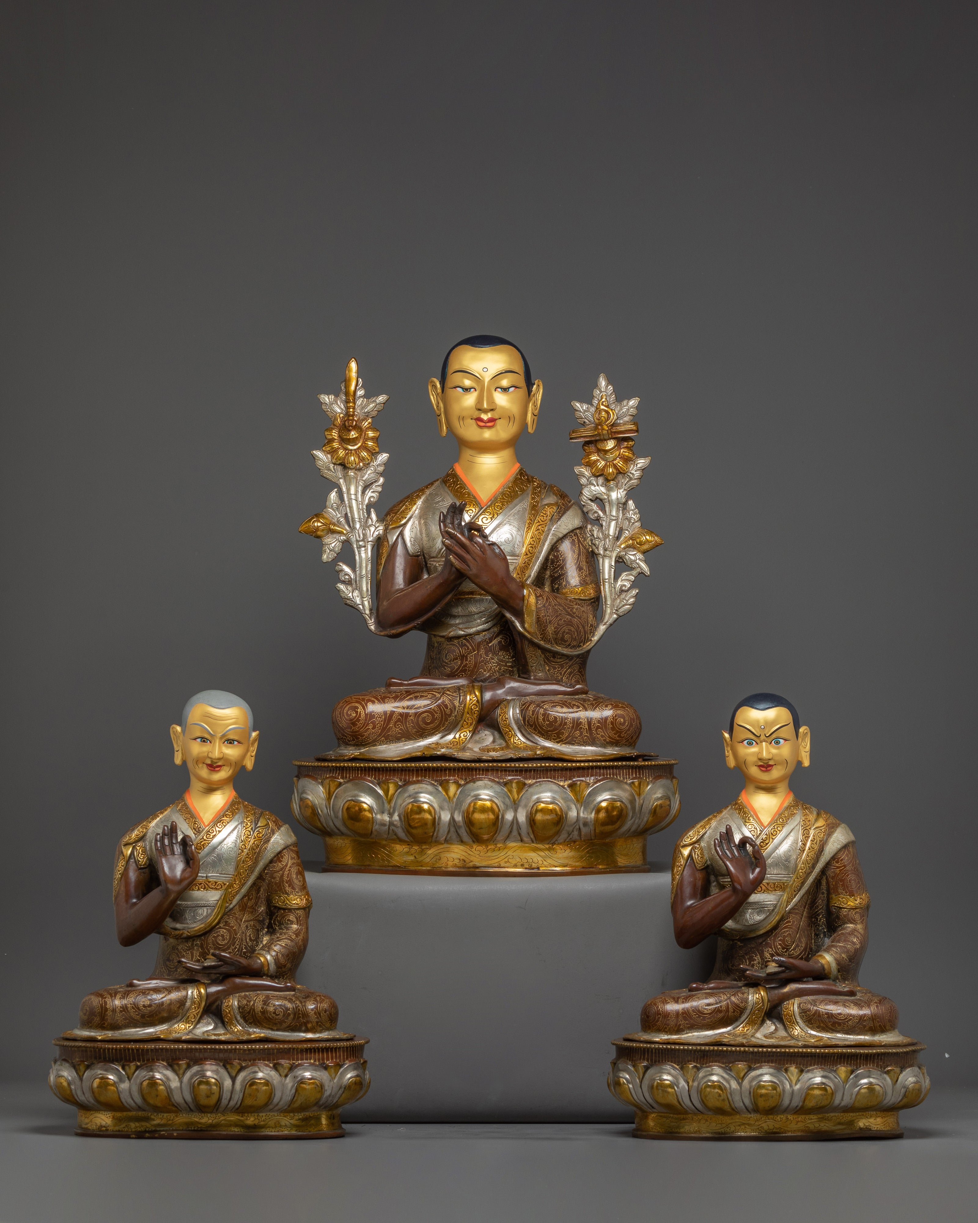 Handmade Copper Tsongkhapa Statue Set 